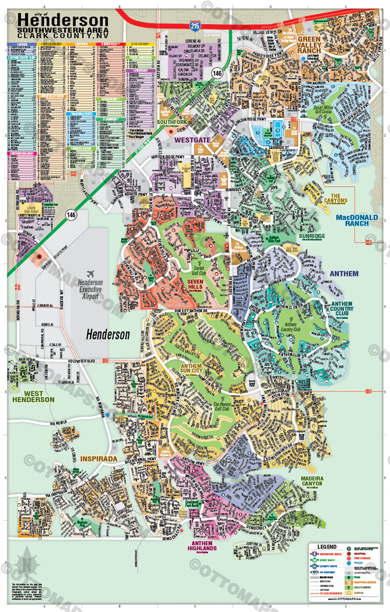 Henderson Map - SOUTHWEST, Clark County, NV - POSTER PRINTS - Image 2