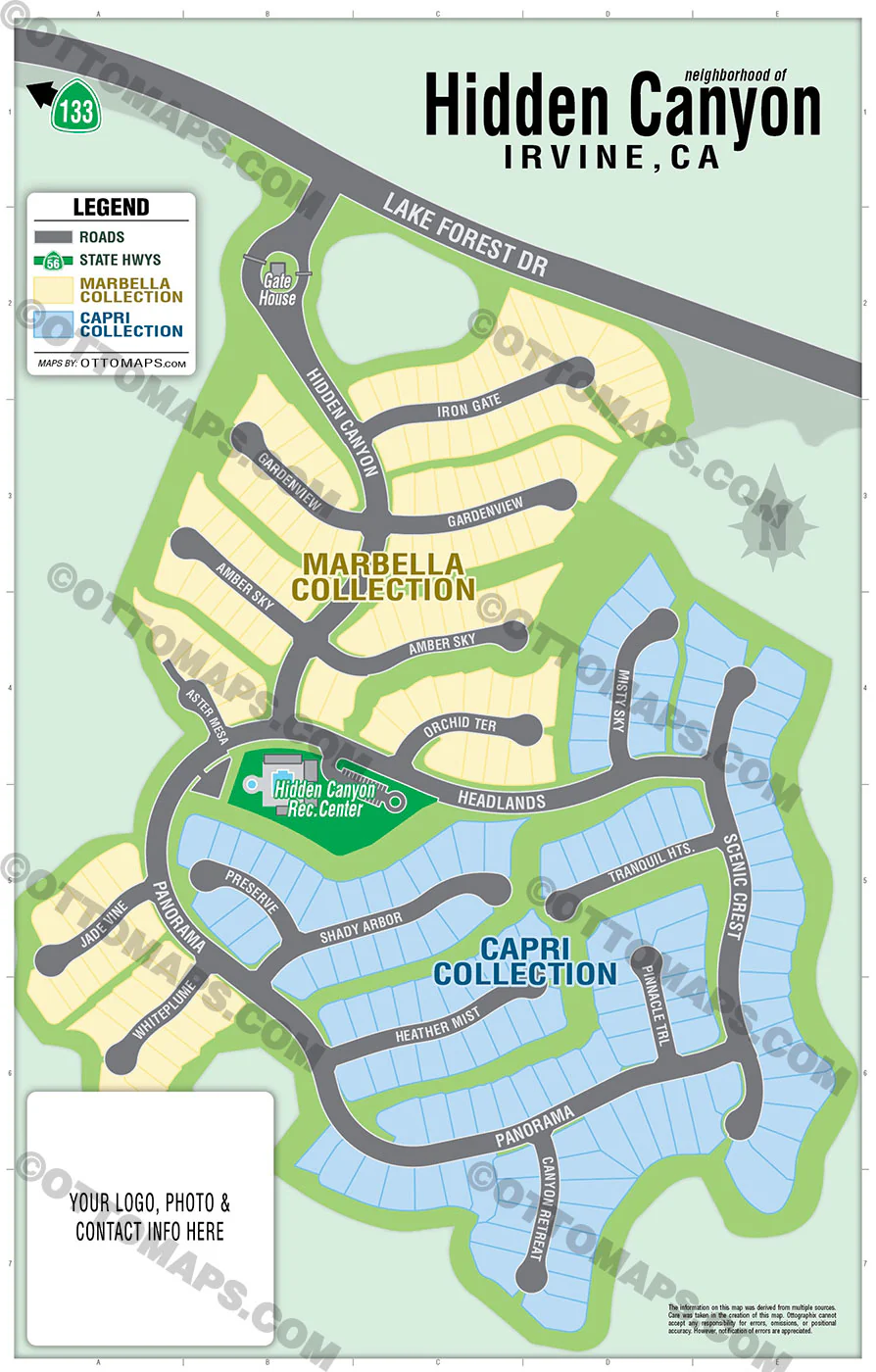 Hidden Canyon Map, Irvine, CA  - FILES - PDF and AI, editable, vector, royalty free