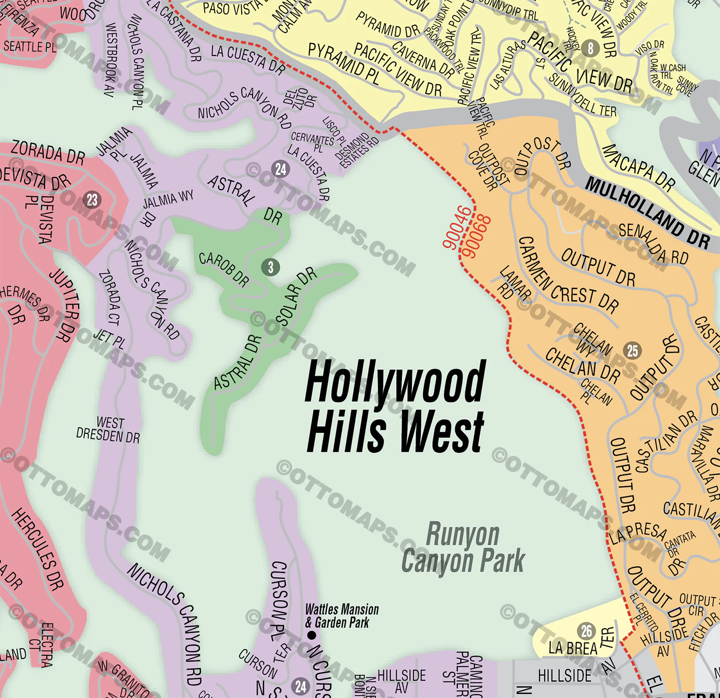 Hollywood Hills West Map and Laurel Canyon Area Map, Los Angeles, CA - FILES - PDF and AI Files, editable, vector, royalty free - Image 2