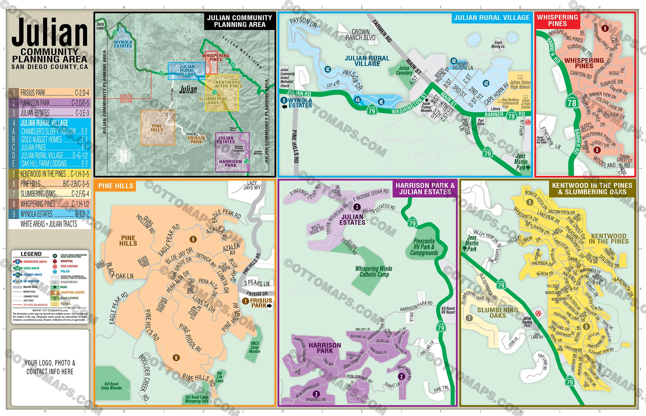 Julian Map, Julian Community Planning Area, San Diego County, CA - FILES - PDF and AI, editable, vector, royalty free