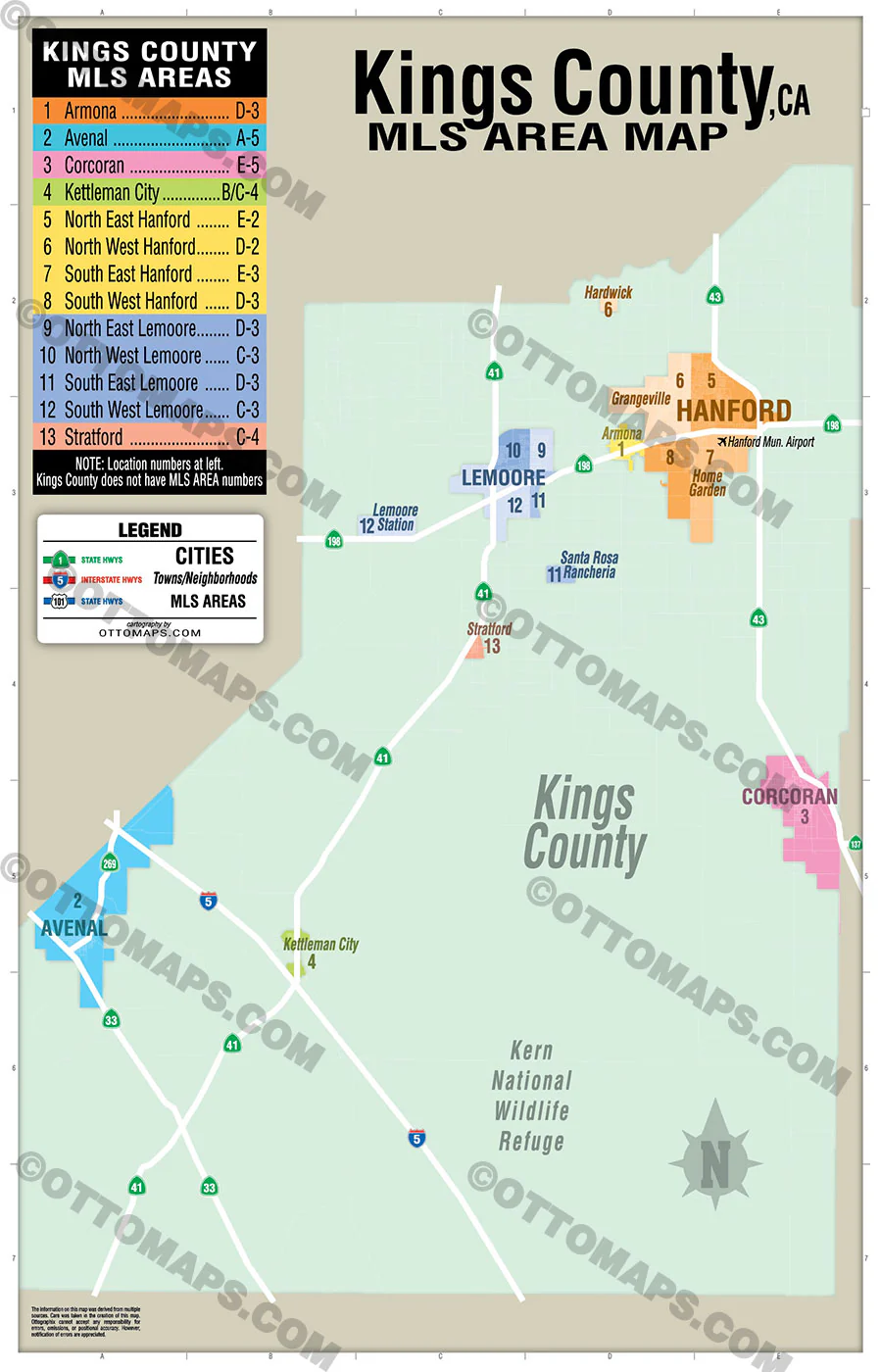 Kings County MLS Area Map - California - FILES - PDF and AI, editable, vector, royalty free - Image 3