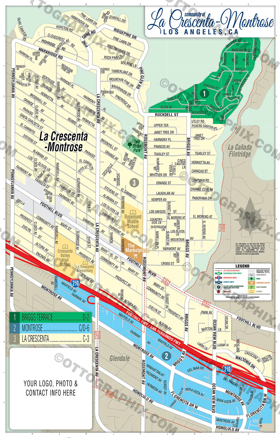 La Crescenta-Montrose Map, Los Angeles County, CA - FILES - PDF and AI, editable, vector, royalty free