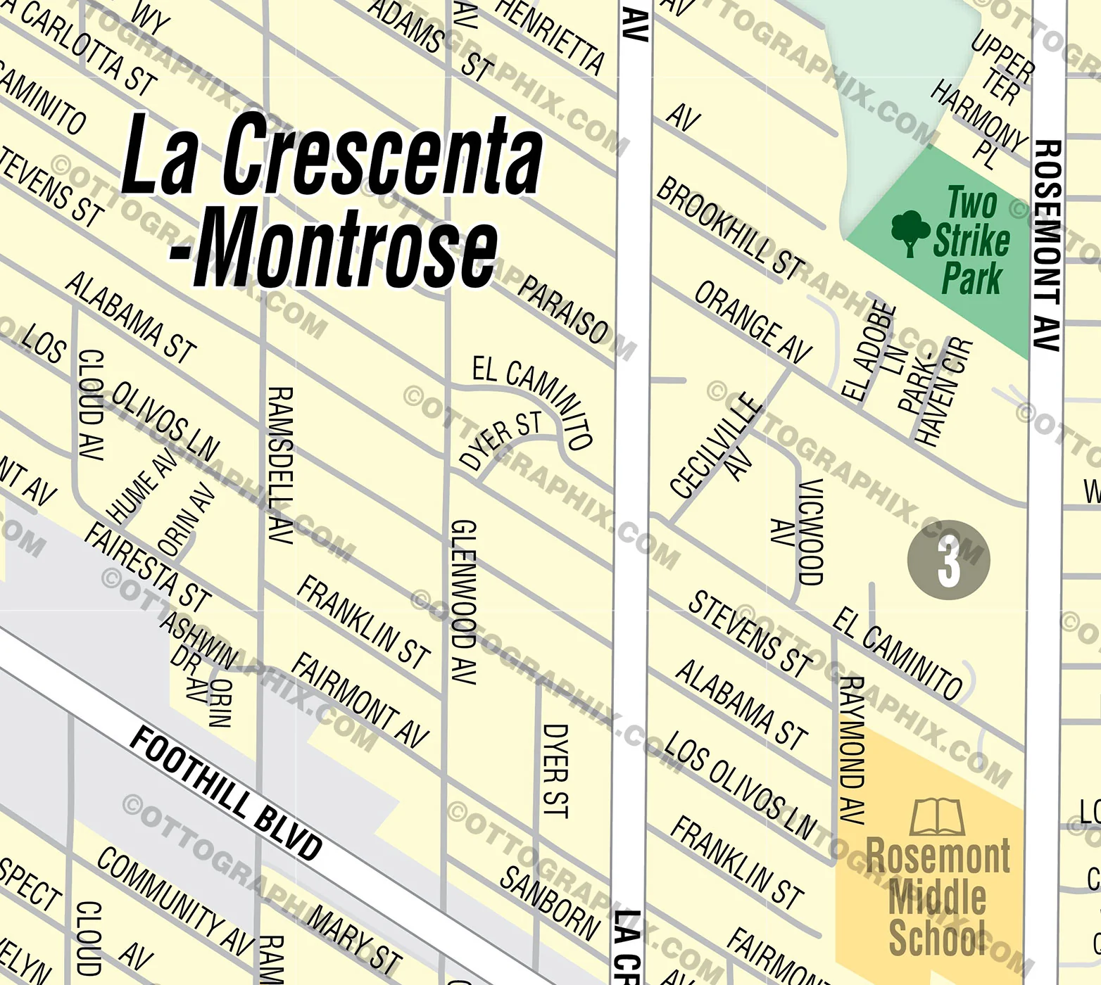 La Crescenta-Montrose Map, Los Angeles County, CA - FILES - PDF and AI, editable, vector, royalty free - Image 2