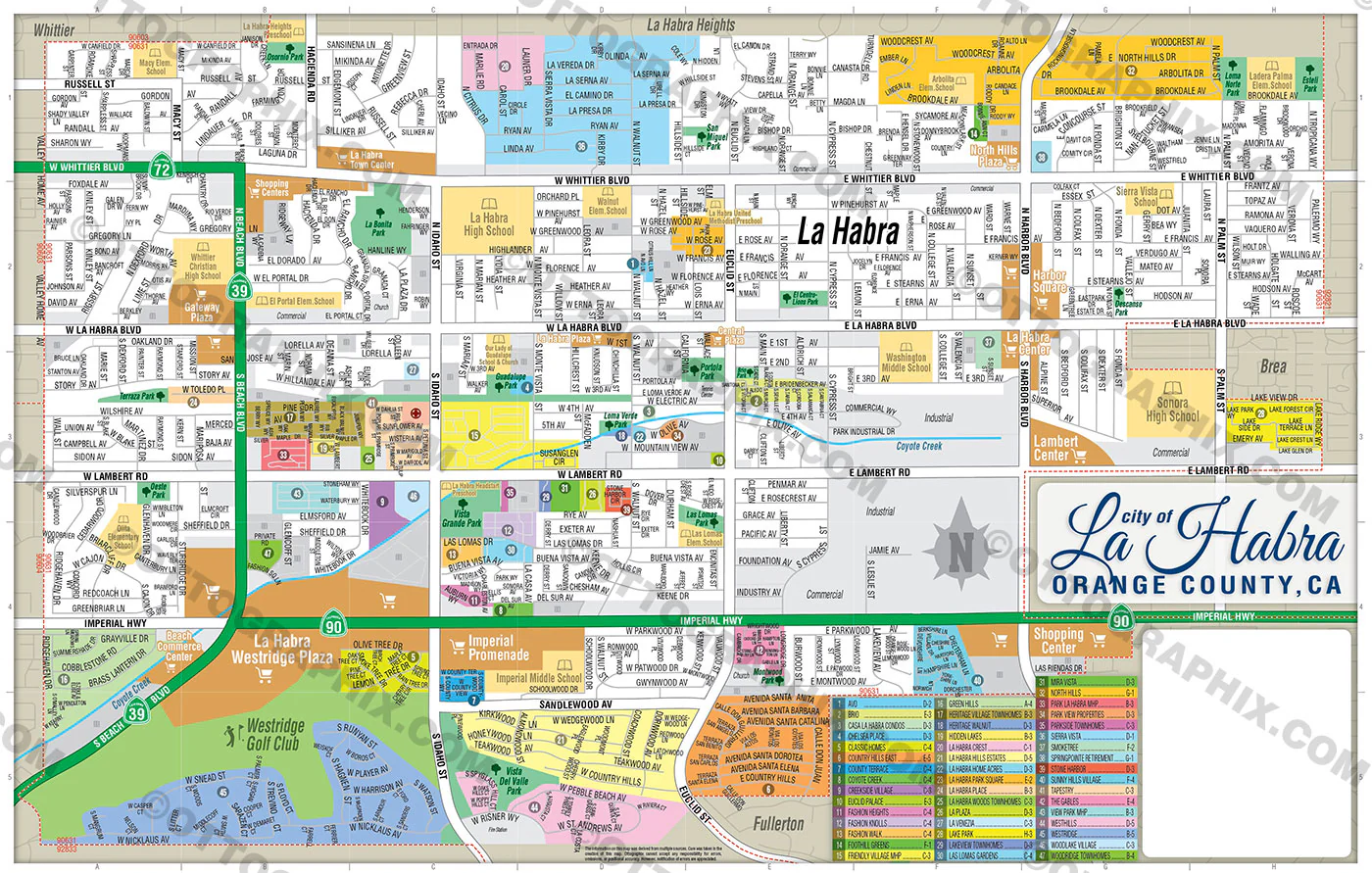 La Habra Map, Orange County, CA - FILES - PDF and AI, editable, vector, royalty free