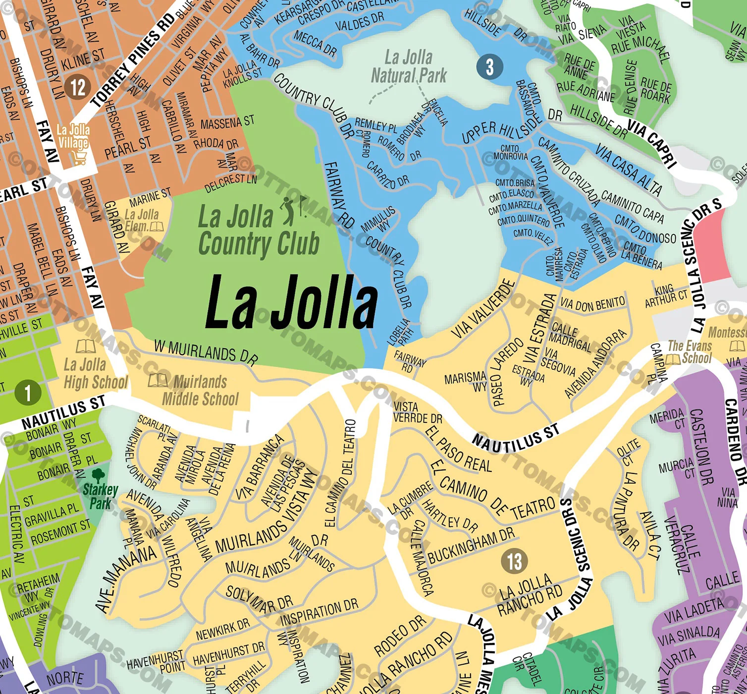La Jolla Neighborhood Map, San Diego County - FILES - PDF and AI, editable, vector, royalty free - Image 2