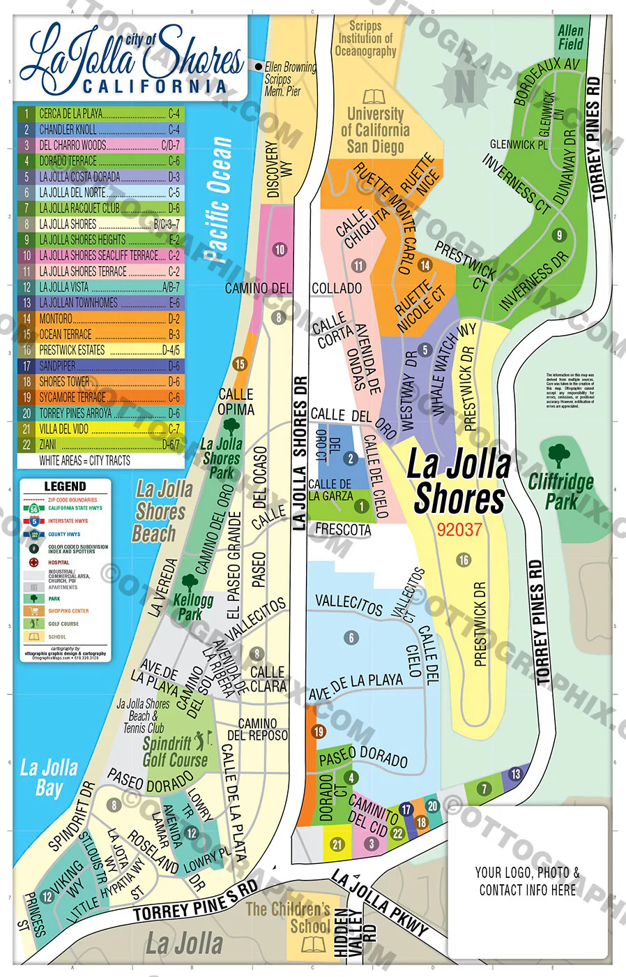 La Jolla Shores Map, San Diego County, CA - FILES - PDF and AI, editable, vector, royalty free