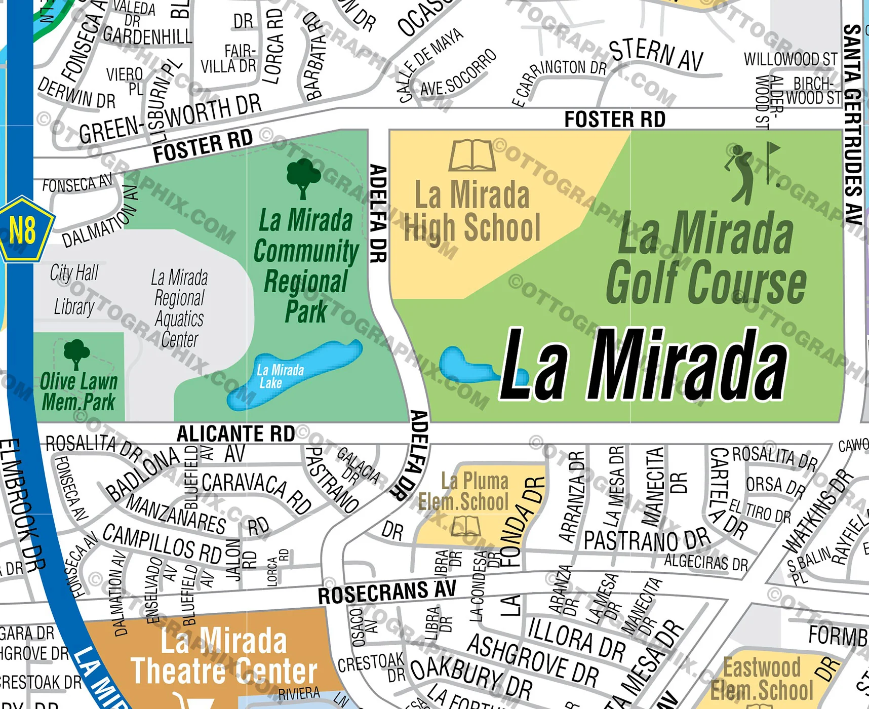 La Mirada Map, Los Angeles County, CA - FILES - PDF and AI, editable, vector, royalty free - Image 2