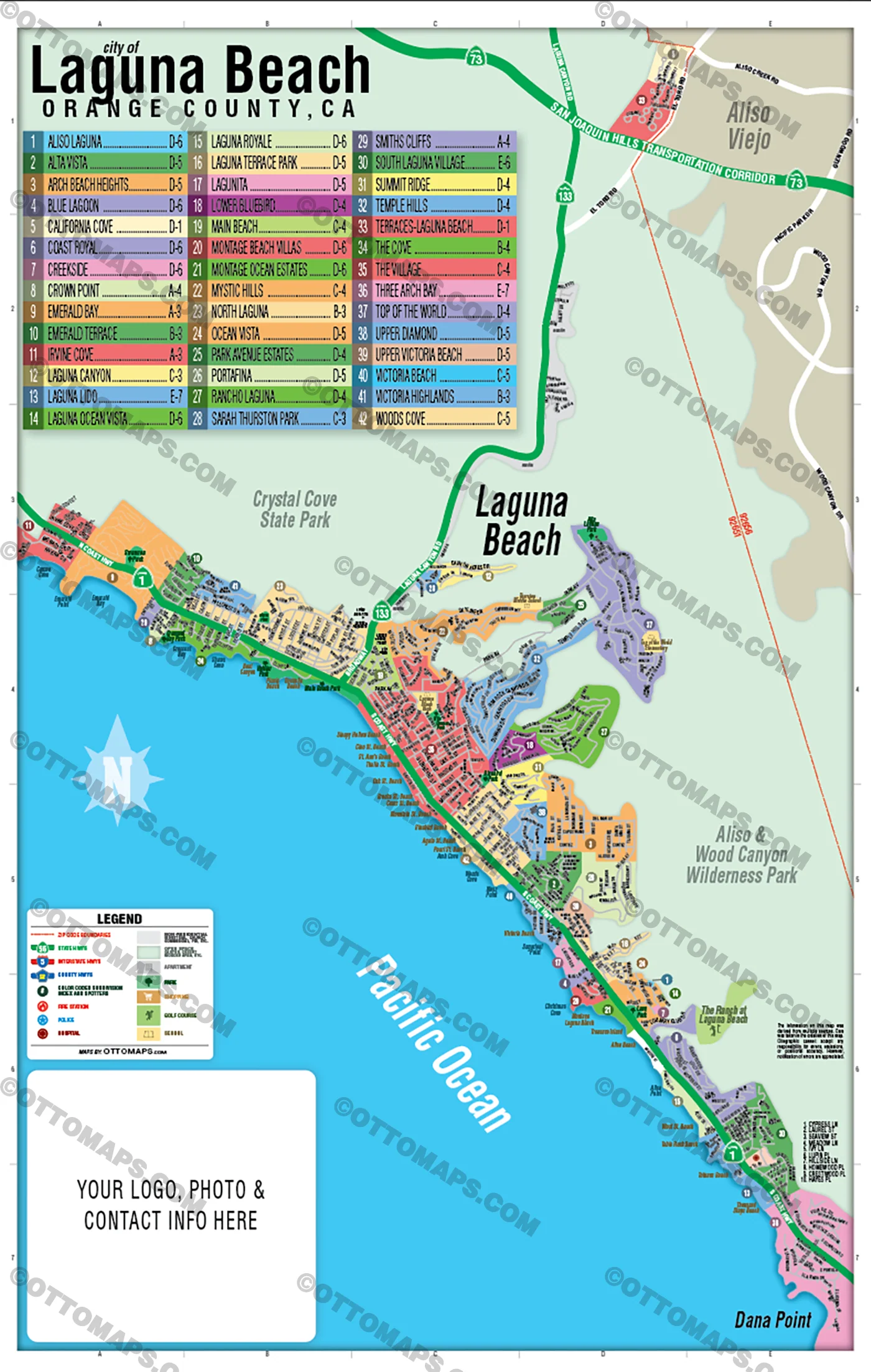 Laguna Beach Map, Orange County, CA - FILES - PDF and AI, editable, vector, royalty free