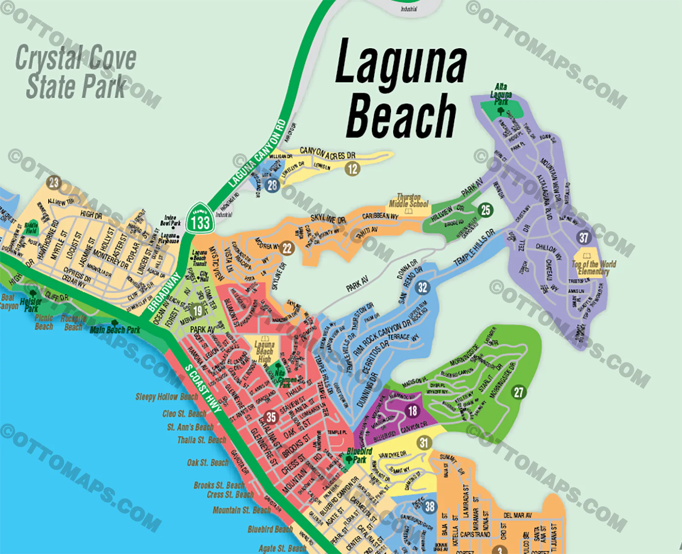 Laguna Beach Map, Orange County, CA - FILES - PDF and AI, editable, vector, royalty free - Image 2
