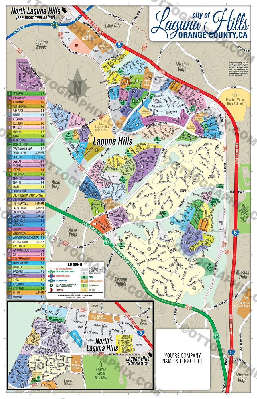Laguna Hills Map, Orange County, CA - FILES - PDF and AI, editable, vector, royalty free