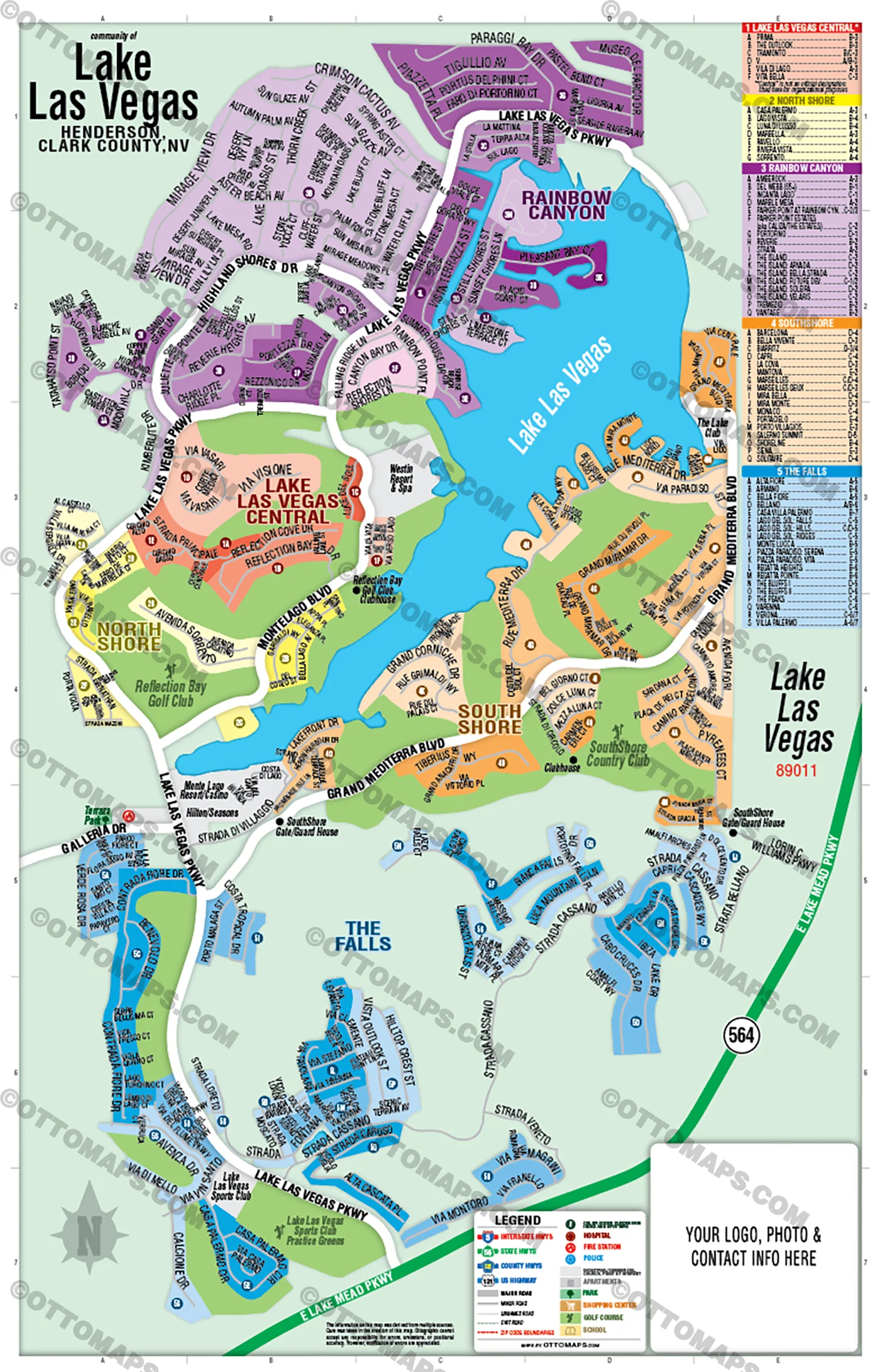Lake Las Vegas Map, Henderson, Clark County, NV - FILES - PDF and AI, editable, vector, royalty free