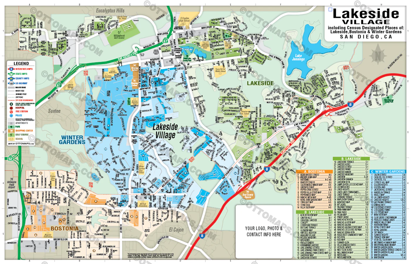 Lakeside Map, San Diego County, CA - FILES - PDF and Adobe Illustrator