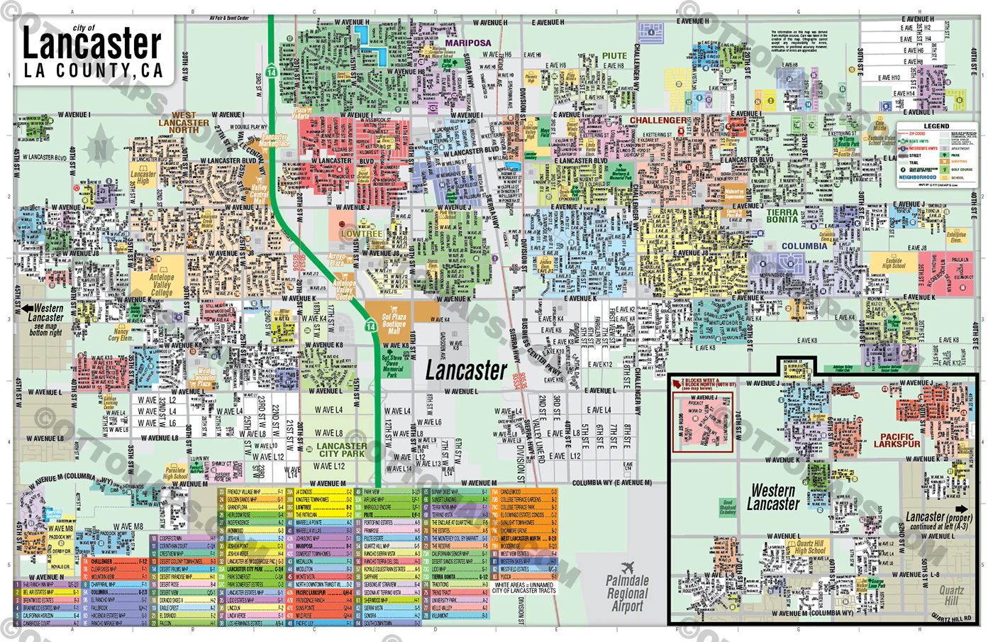 Lancaster Map, Los Angeles County, CA - POSTER PRINTS