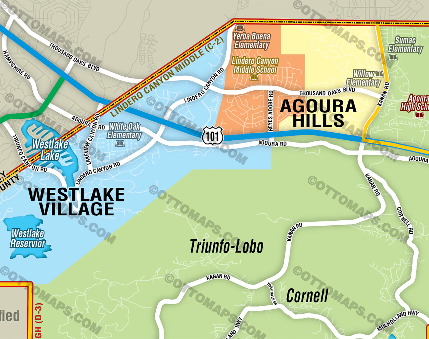 Las Virgenes Unified School District Map, Los Angeles County, CA - FILES - PDF and AI, editable, vector, royalty free - Image 2