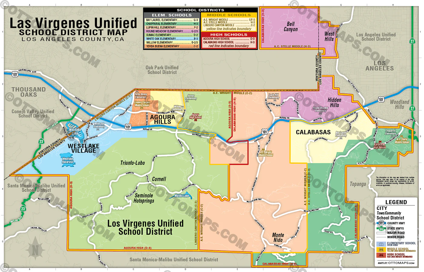 Las Virgenes Unified School District Map, Los Angeles County, CA - FILES - PDF and AI, editable, vector, royalty free - Image 3