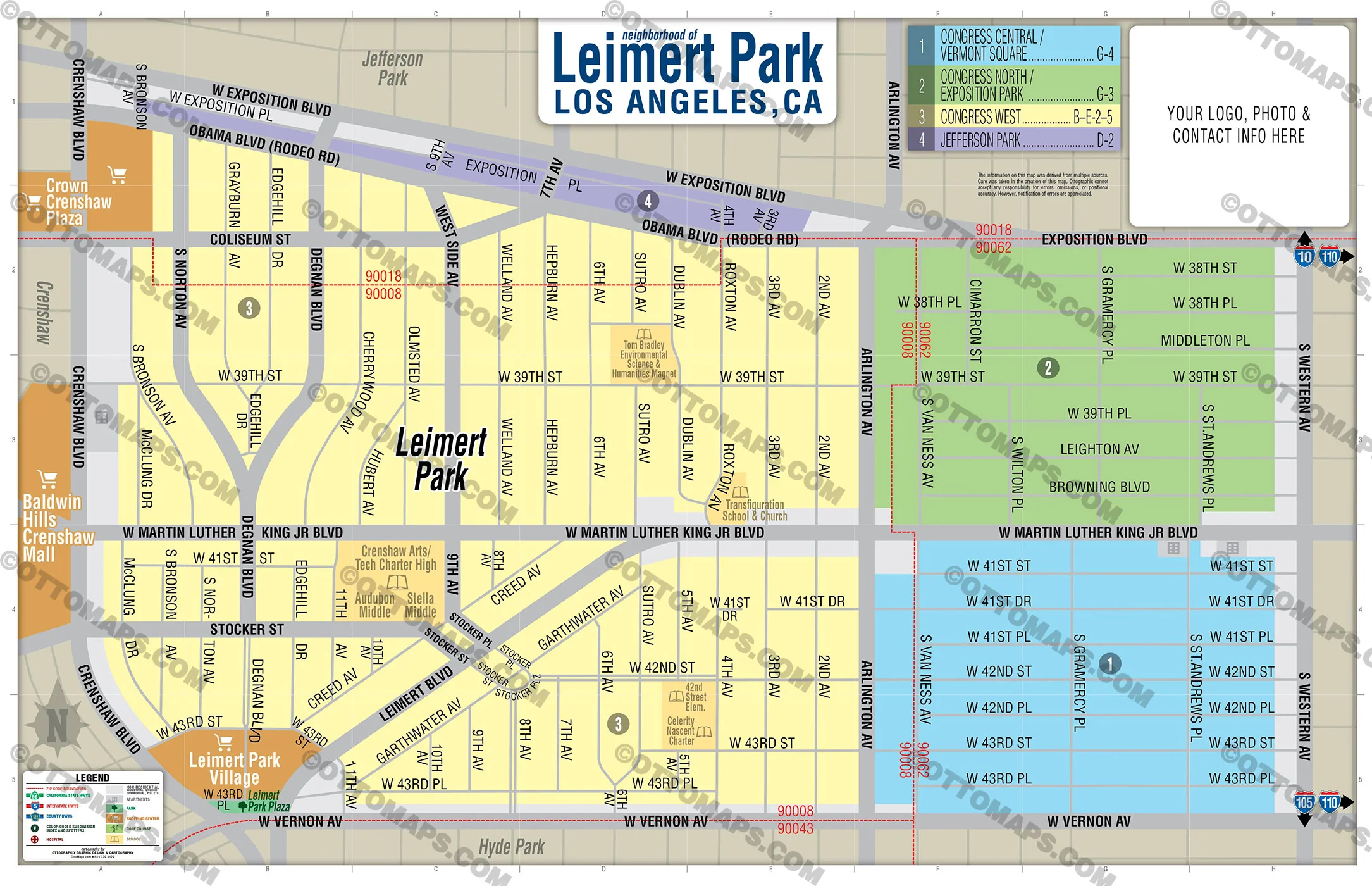 Leimert Park Map, Los Angeles - PDF, editable, royalty free - FILES - PDF and AI, editable, vector, royalty free