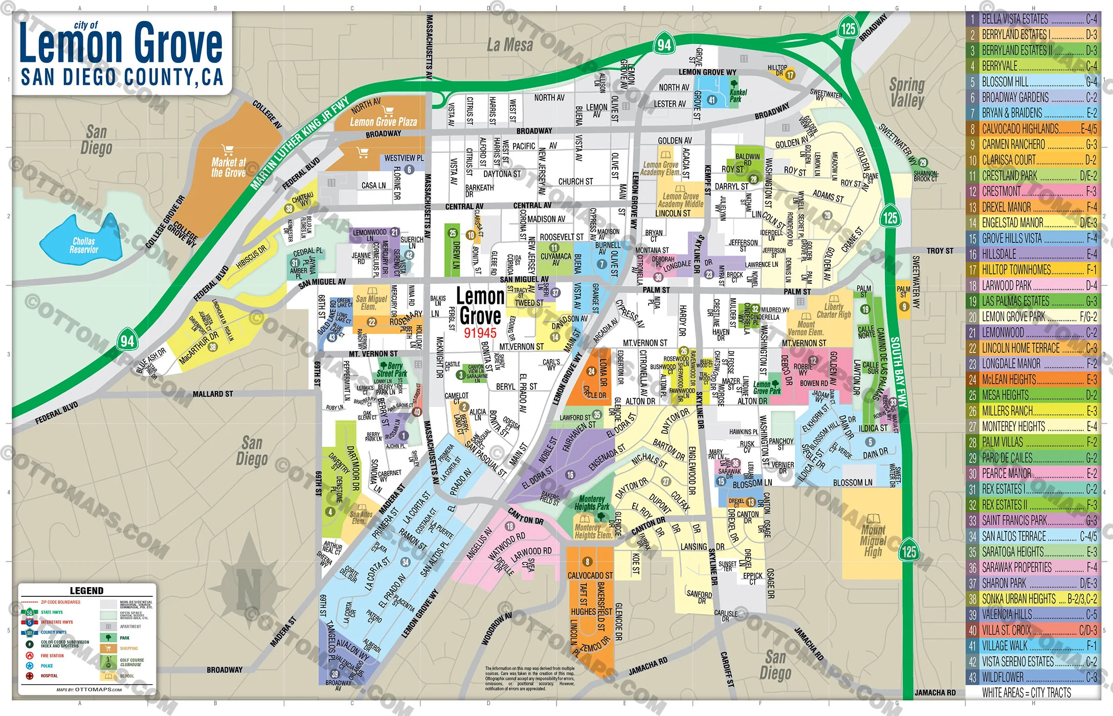 Lemon Grove Map, San Diego County, CA - FILES - PDF and AI, editable, vector, royalty free - Image 3