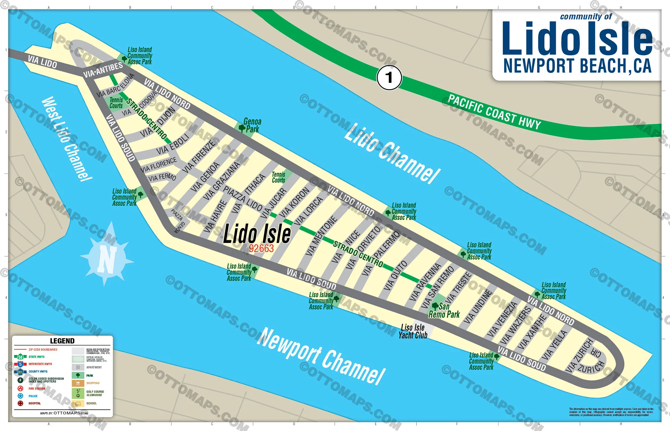 Lido Isle Map, Newport Beach, CA - FILES - PDF and AI, editable, vector, royalty free - Image 2