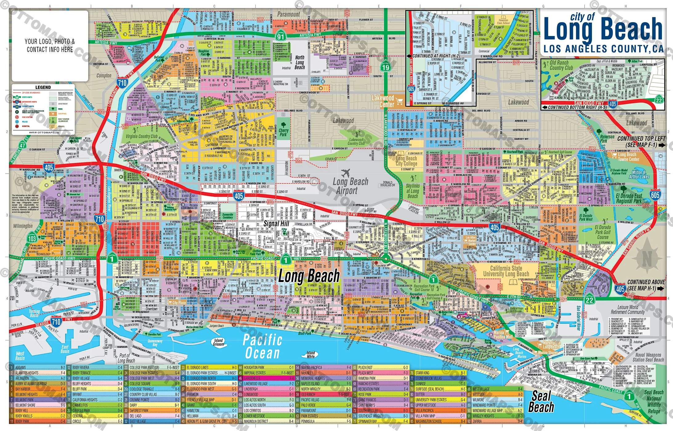 Long Beach Map, Los Angeles County, CA - FILES - PDF and AI, editable, vector, royalty free