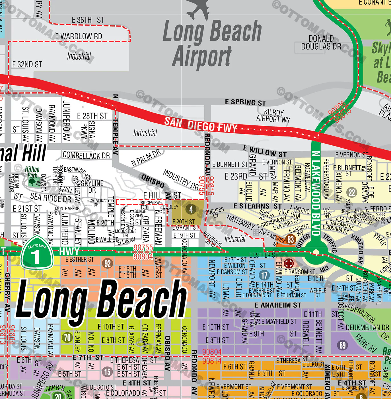 Long Beach Map EAST, Los Angeles County, CA - FILES - PDF and AI, editable, vector, royalty free - Image 2