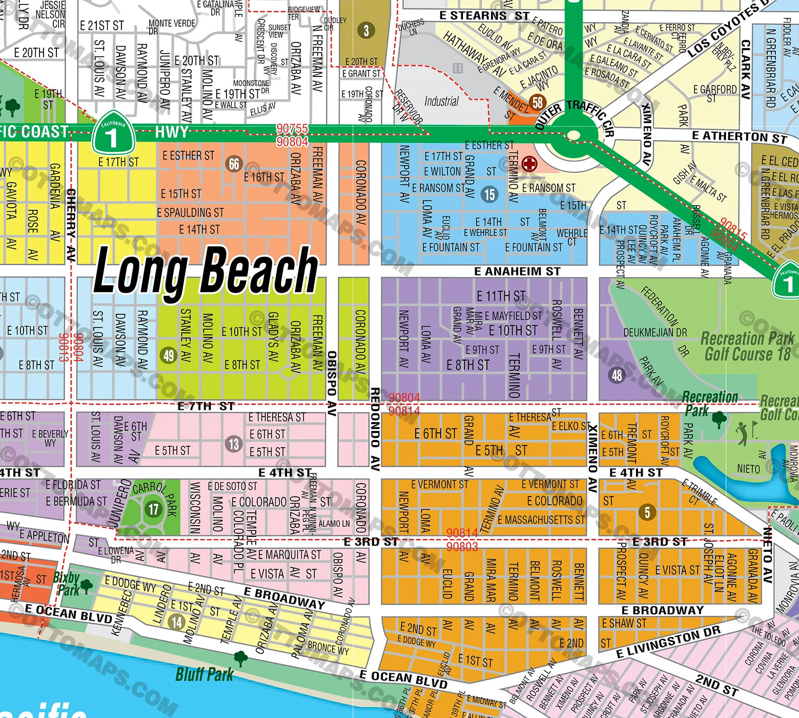 Long Beach Map - SouthEast - PDF, Editable, Royalty Free - FILES - PDF and AI, editable, vector, royalty free - Image 2