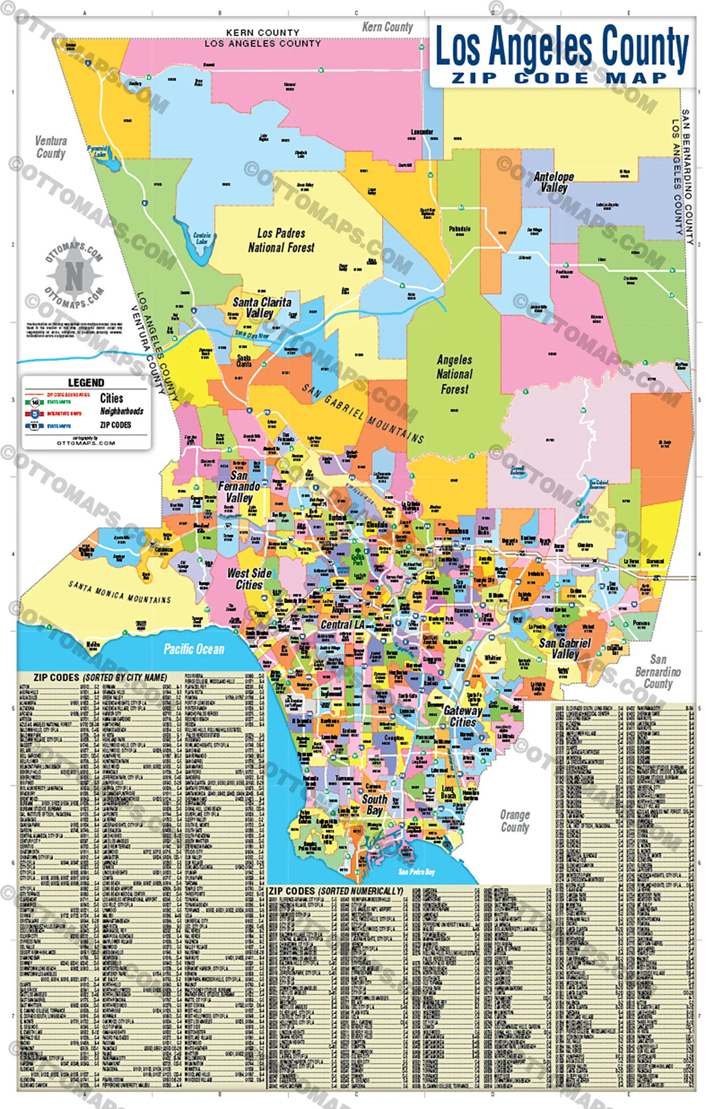 Los Angeles County Zip Code Map (Zip Codes Colored) - FILES - PDF and AI - Image 3