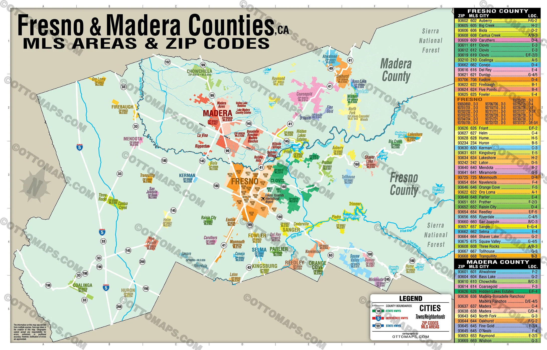 Fresno and Madera Counties Combo Map - Zip Codes and MLS Areas - FILES - PDF and AI, editable, vector, royalty free - Image 3