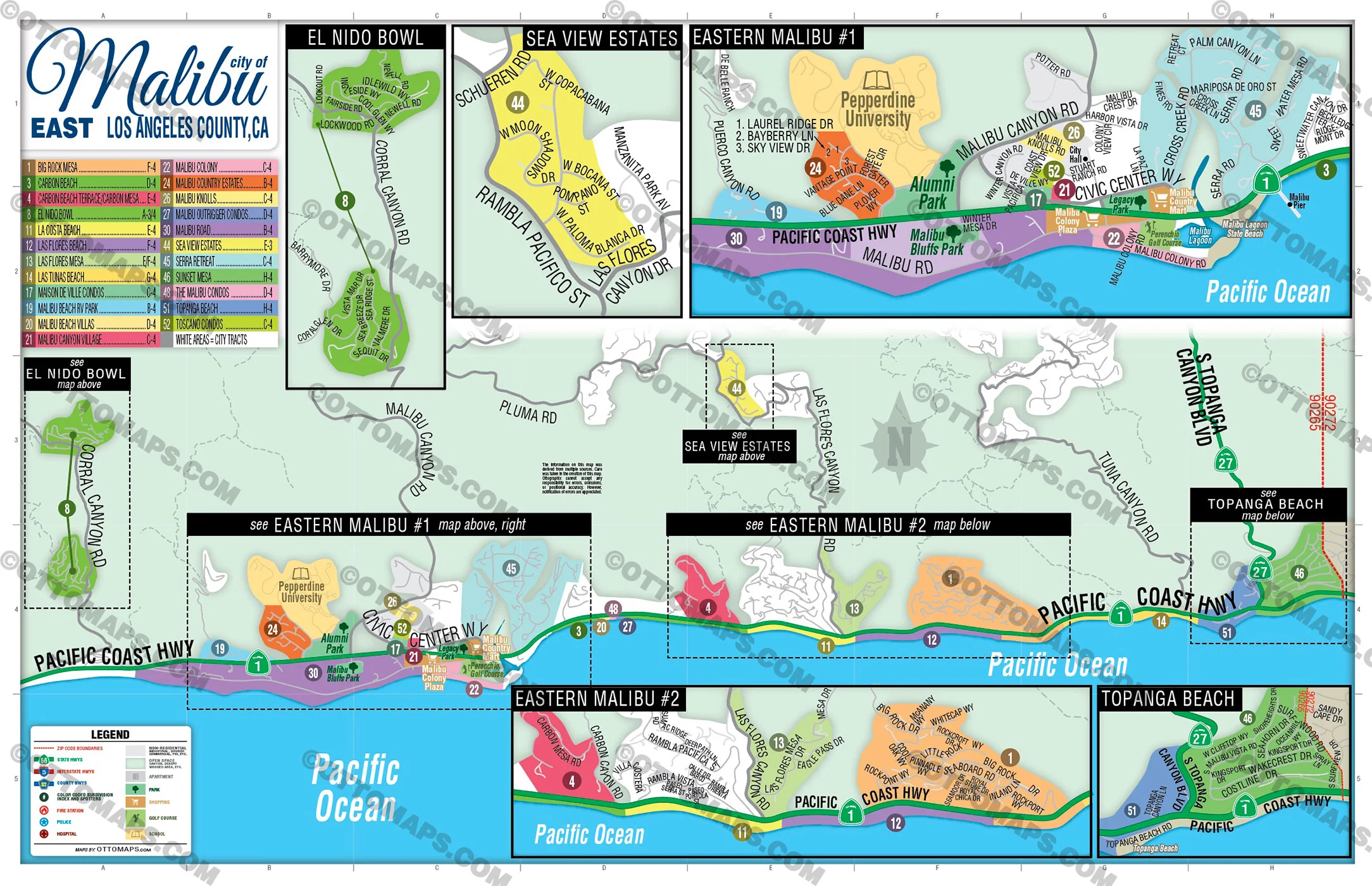 Malibu Map - EAST, Los Angeles County, CA - FILES - PDF and AI, editable, vector, royalty free - Image 3