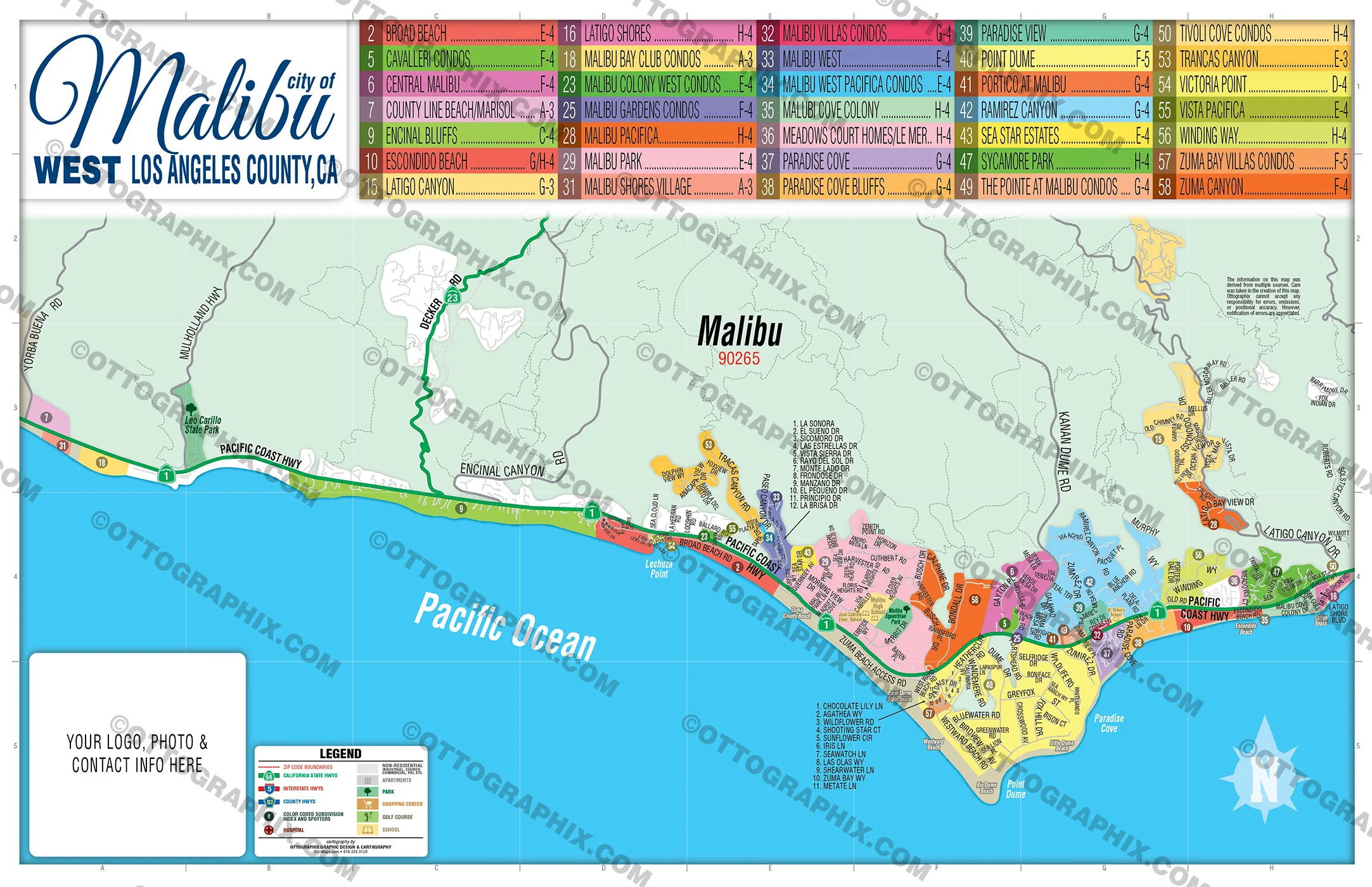Malibu Map - WEST, Los Angeles County, CA - FILES - PDF and AI, editable, vector, royalty free