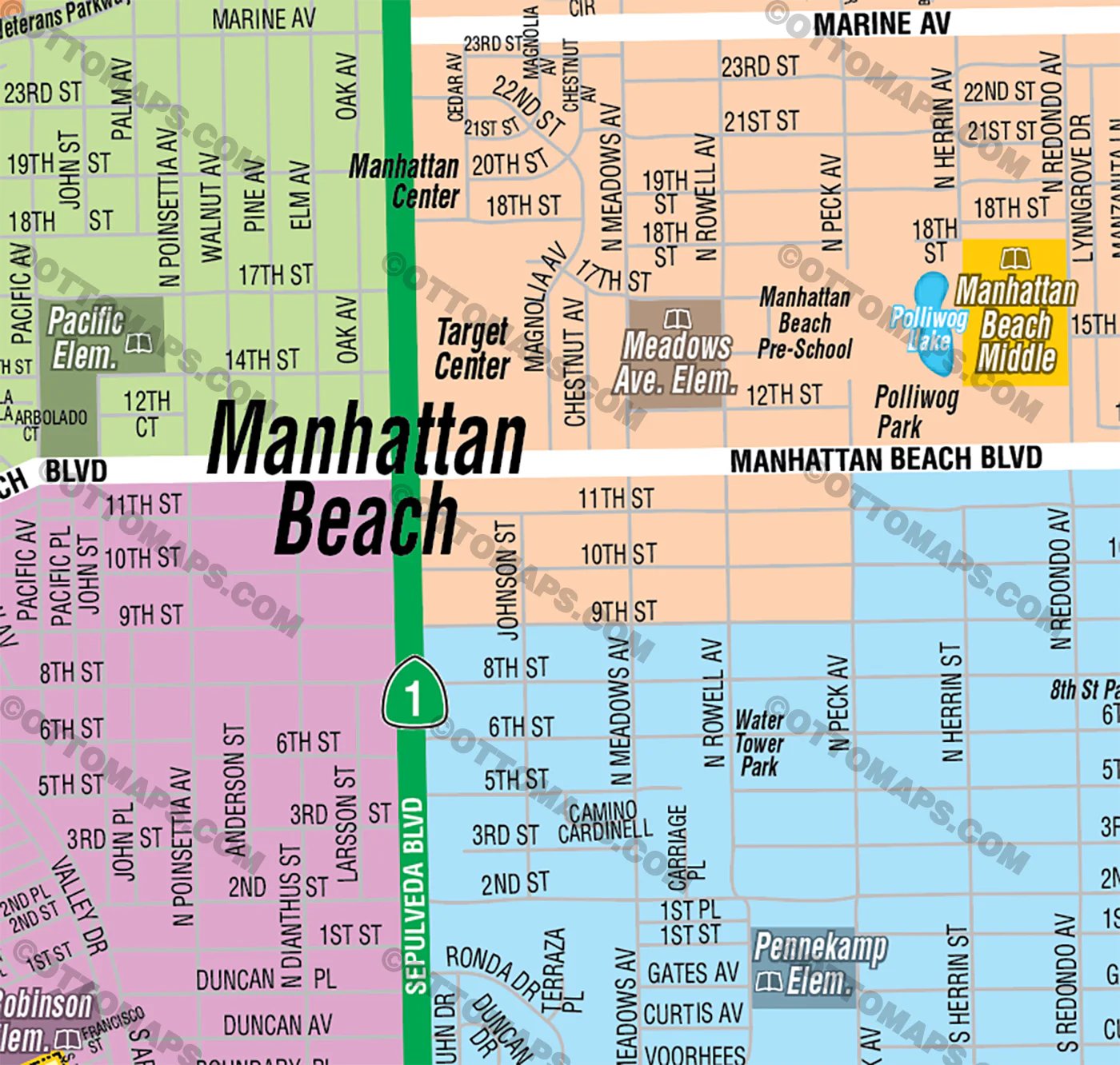 Manhattan Beach and Hermosa Beach School District Map - FILES - PDF and AI Files, editable, vector, royalty free - Image 2