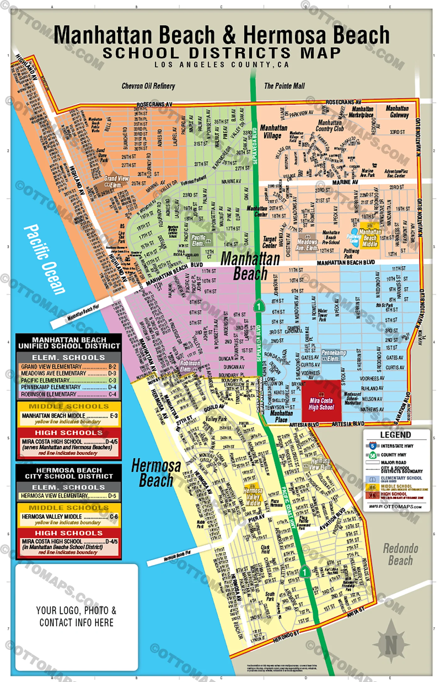 Manhattan Beach and Hermosa Beach School District Map - FILES - PDF and AI Files, editable, vector, royalty free - Image 3