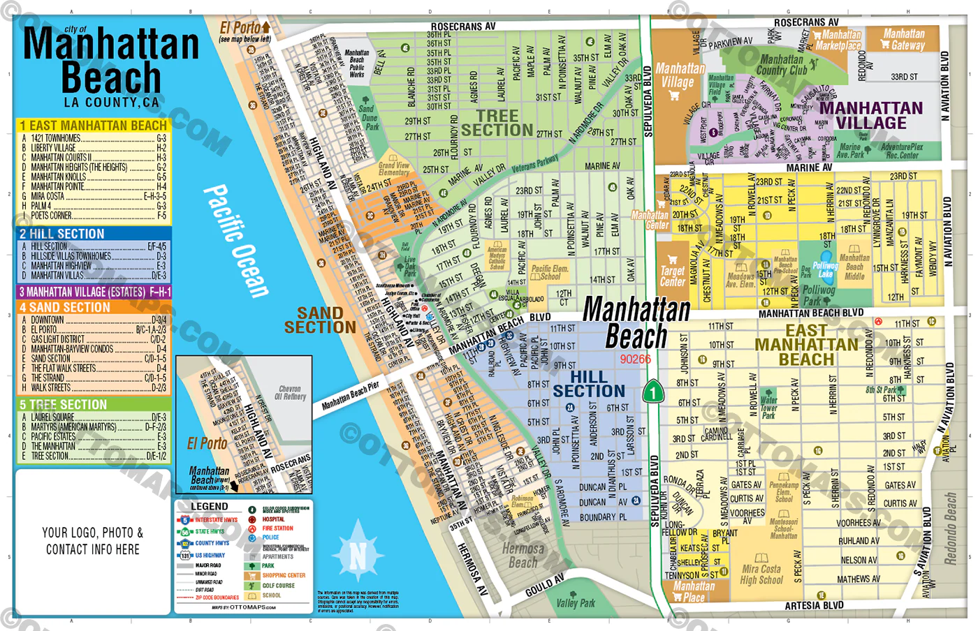Manhattan Beach Map, Los Angeles County, CA - POSTER PRINTS