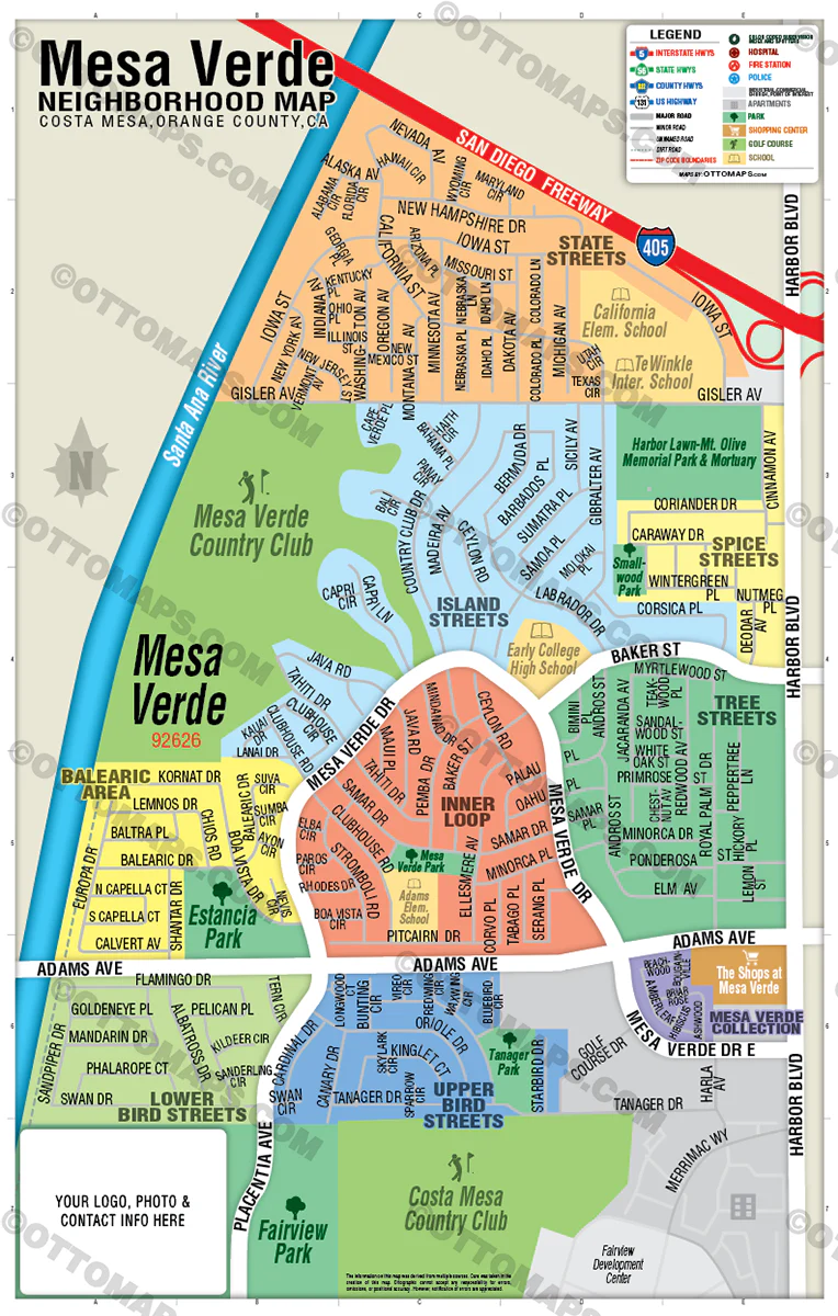 Mesa Verde Map, Costa Mesa, Orange County, CA - FILES - PDF and AI - Image 3