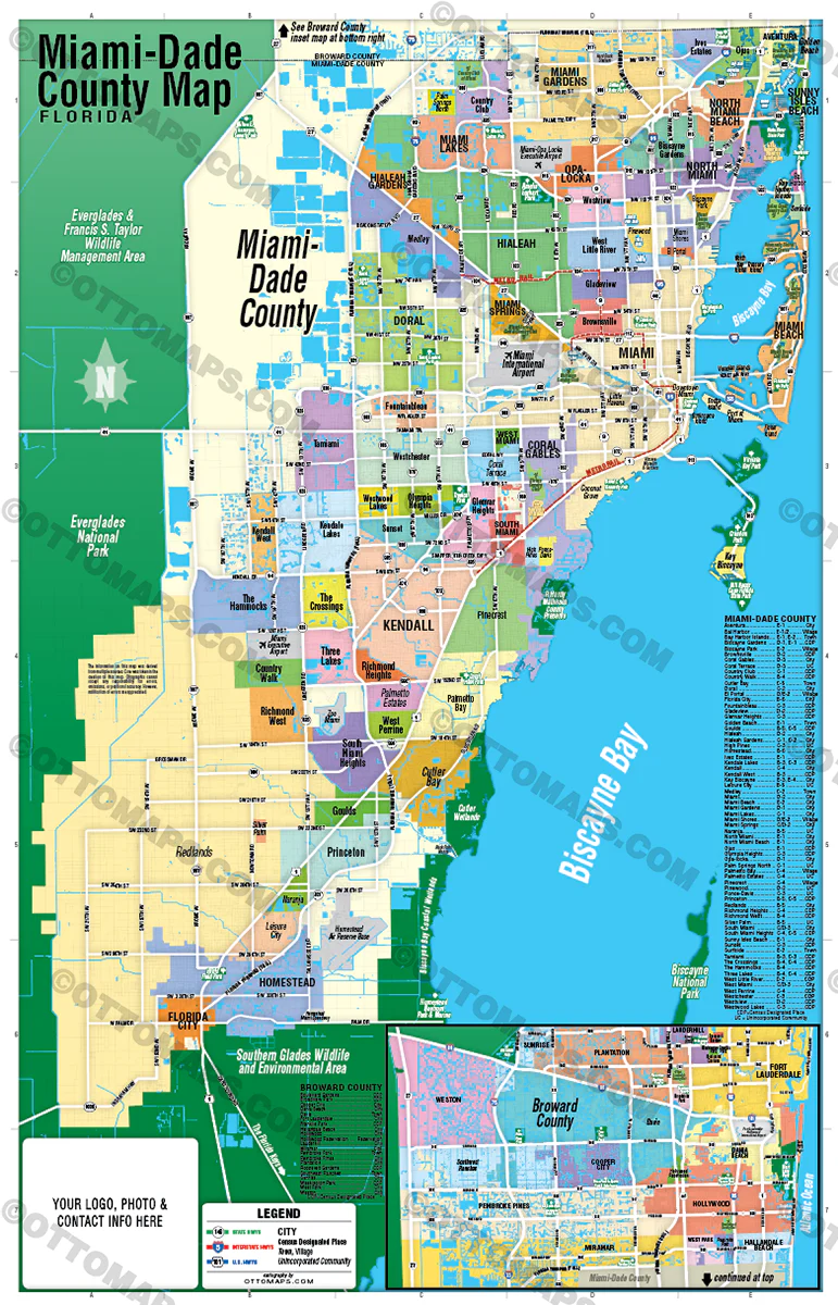 Miami Dade County Map with Broward County Inset Map - FILES - PDF and AI - Image 3