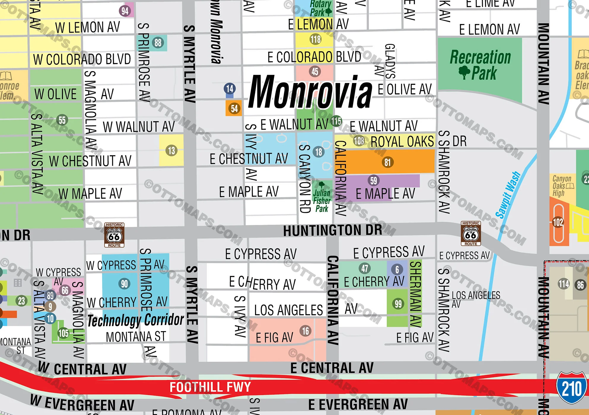 Monrovia Map, Los Angeles County, CA - FILES - PDF and AI, editable, vector, royalty free - Image 2
