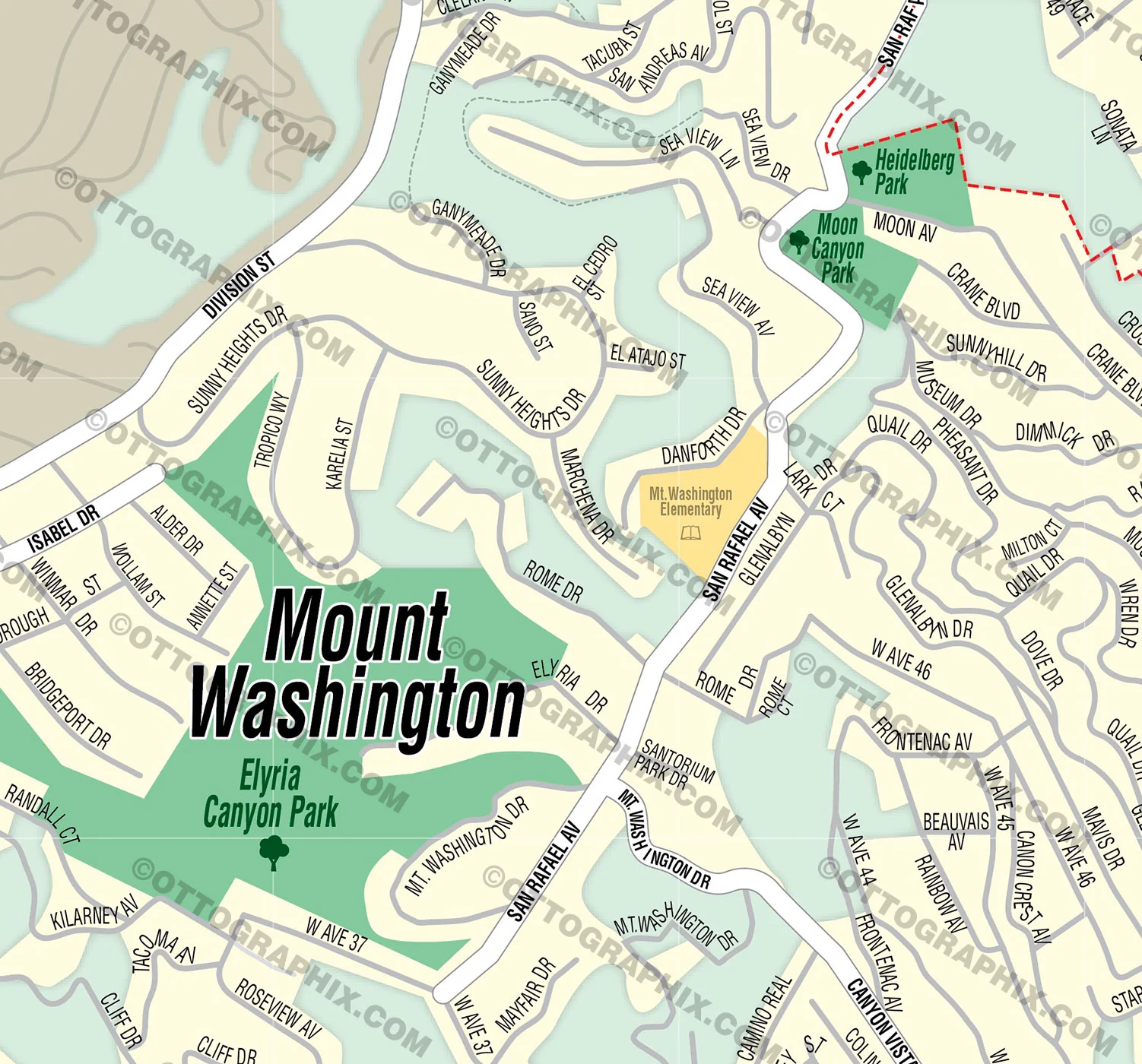 Mt. Washington Map, Los Angeles County, CA - FILES - PDF and AI, editable, vector, royalty free - Image 2