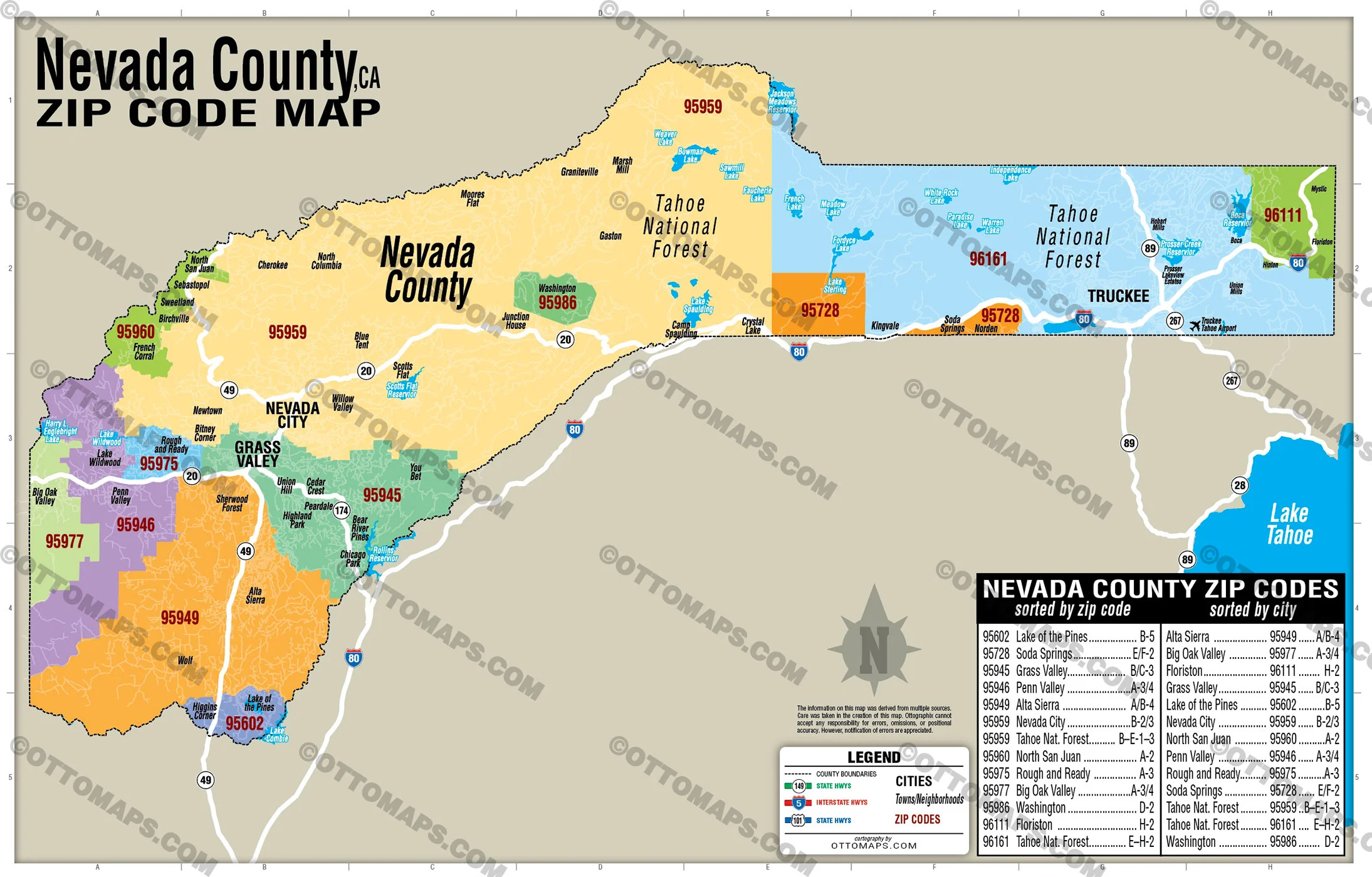Nevada County Zip Code Map - California - FILES - PDF and AI, editable, vector, royalty free - Image 2