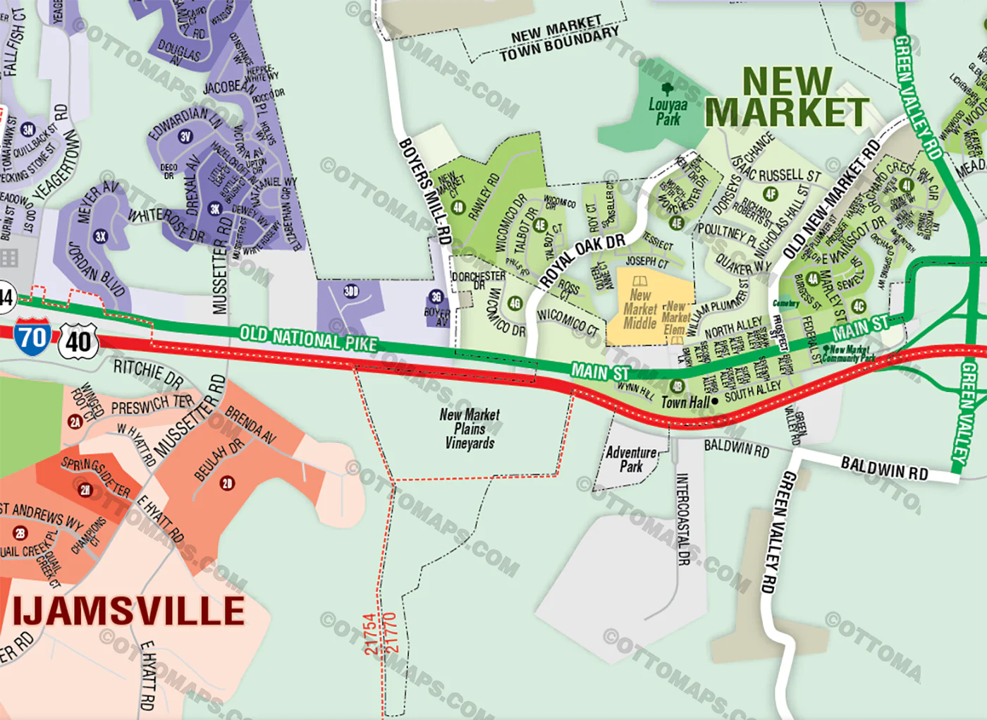 New Market Area Map, Frederick County, MD - FILES - PDF and AI Files, editable, vector, royalty free - Image 2