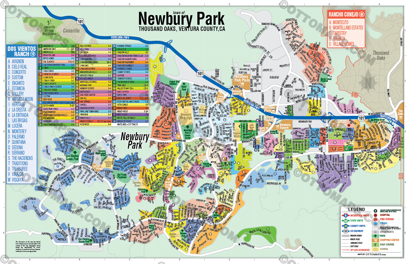 Newbury Park Map, Thousand Oaks, Ventura County, CA - FILES - PDF and AI, editable, vector, royalty free