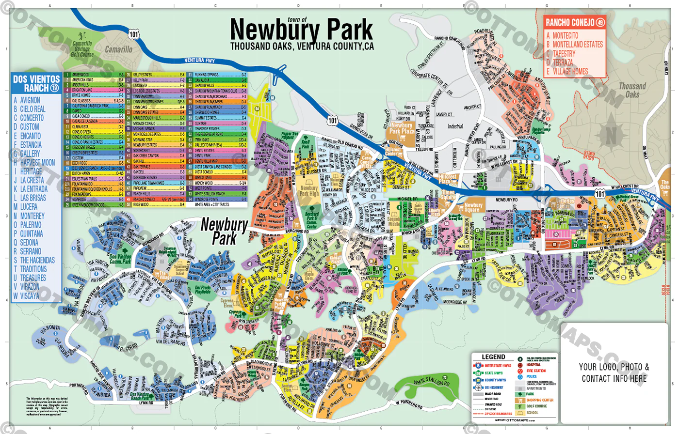 Newbury Park Map, Thousand Oaks, Ventura County, CA - FILES - PDF and AI, editable, vector, royalty free - Image 3