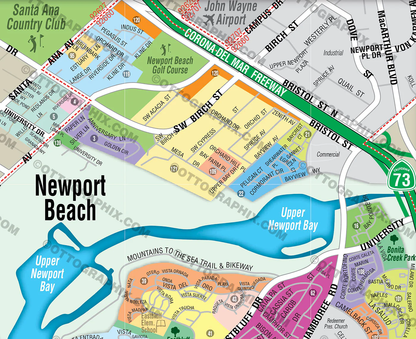 Newport Beach Map with Crystal Cove, Orange County, CA - FILES - PDF and AI, editable, vector, royalty free - Image 2