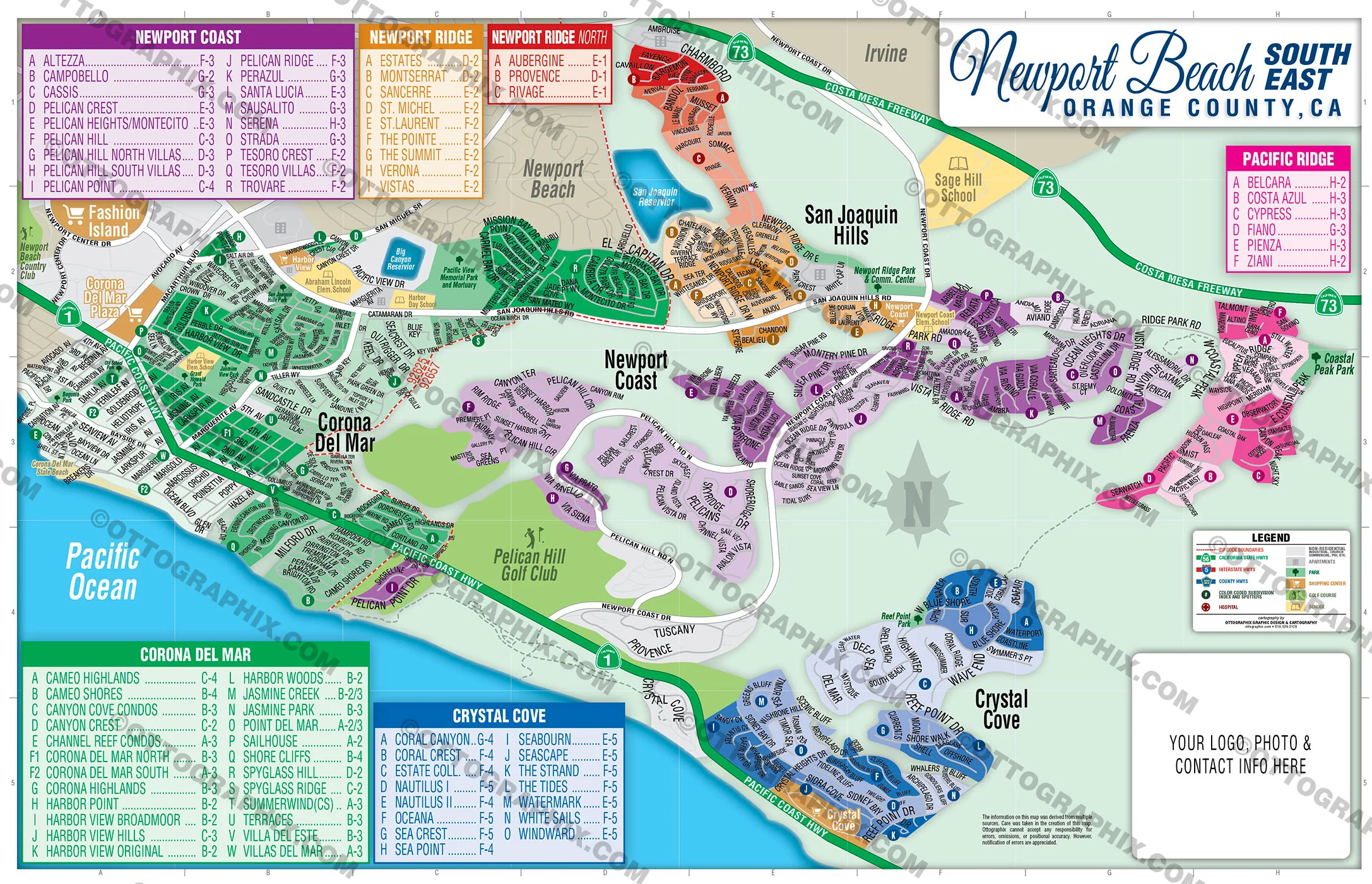 Newport Beach SOUTHEAST Map, Orange County, CA - FILES - PDF and AI, editable, vector, royalty free