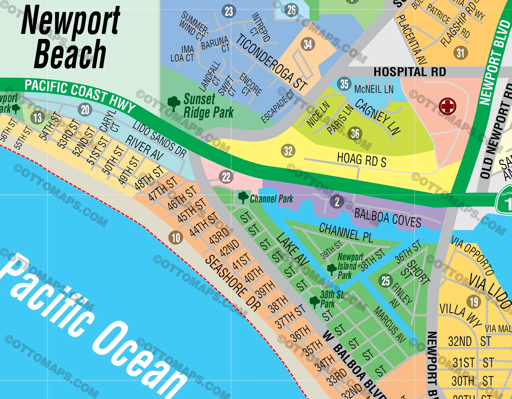Newport Beach West Map, Orange County, CA - FILES - PDF and AI, editable, vector, royalty free - Image 2