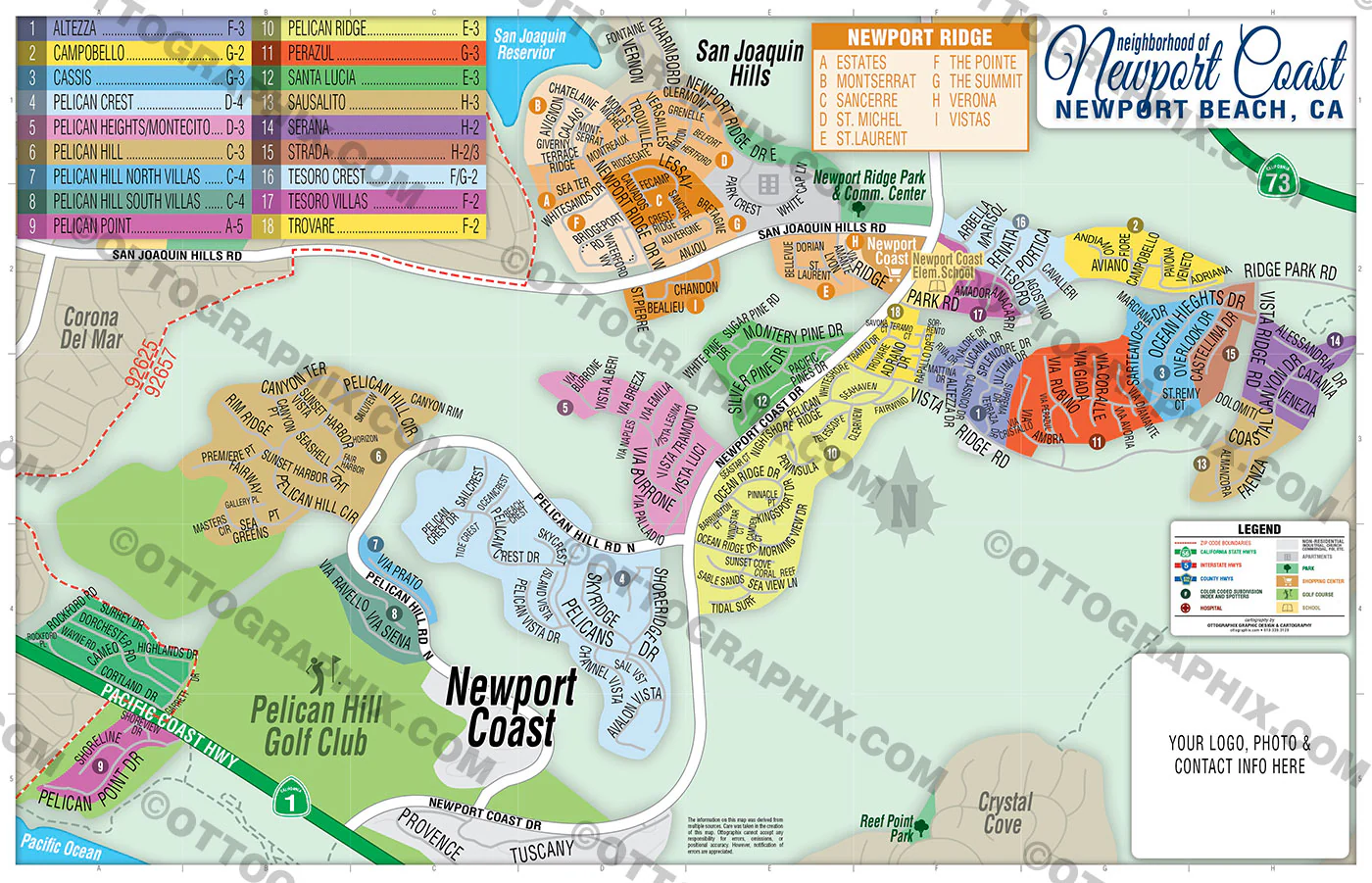 Newport Coast Map, Orange County, CA - FILES - PDF and AI, editable, vector, royalty free