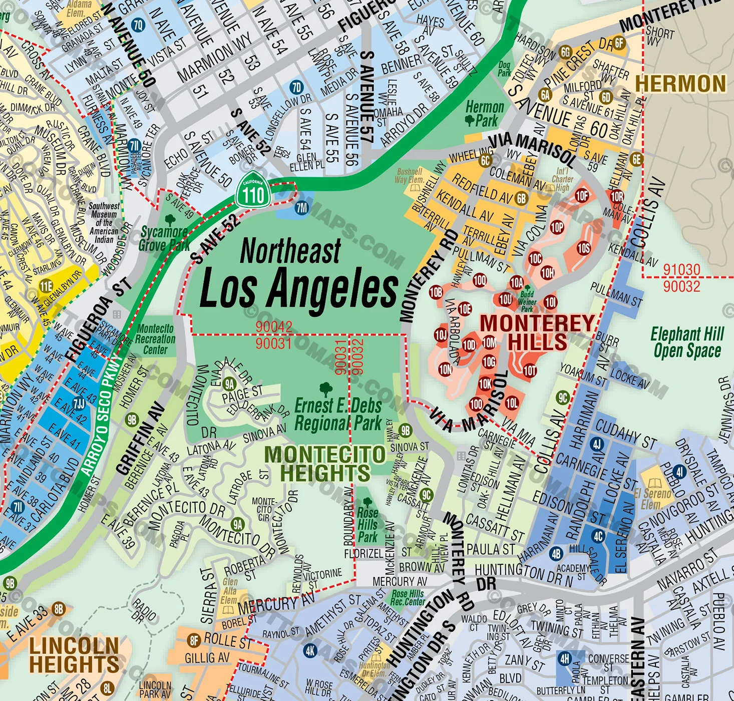 Northeast Los Angeles Map with Neighborhoods and Subdivisions - FILES - PDF and AI, editable, vector, royalty free - Image 2