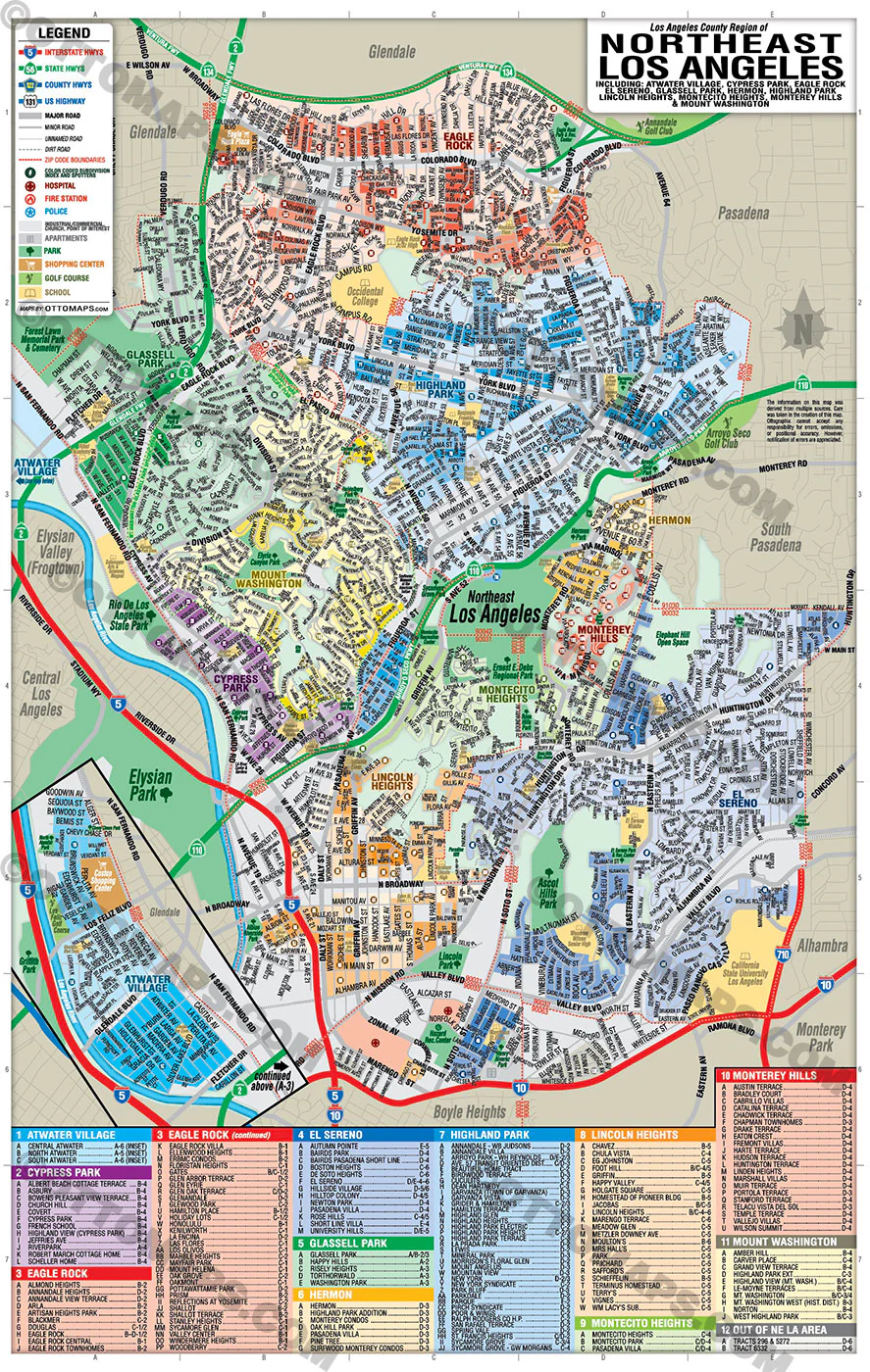Northeast Los Angeles Map with Neighborhoods and Subdivisions - POSTER PRINTS - Image 2