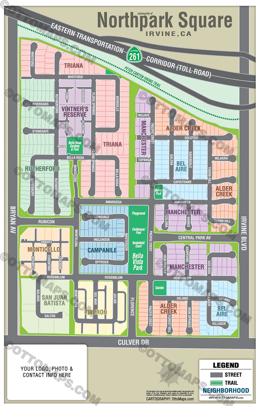 Northpark Square Map, Irvine, CA - FILES - PDF and AI, layered, editable, vector, royalty free