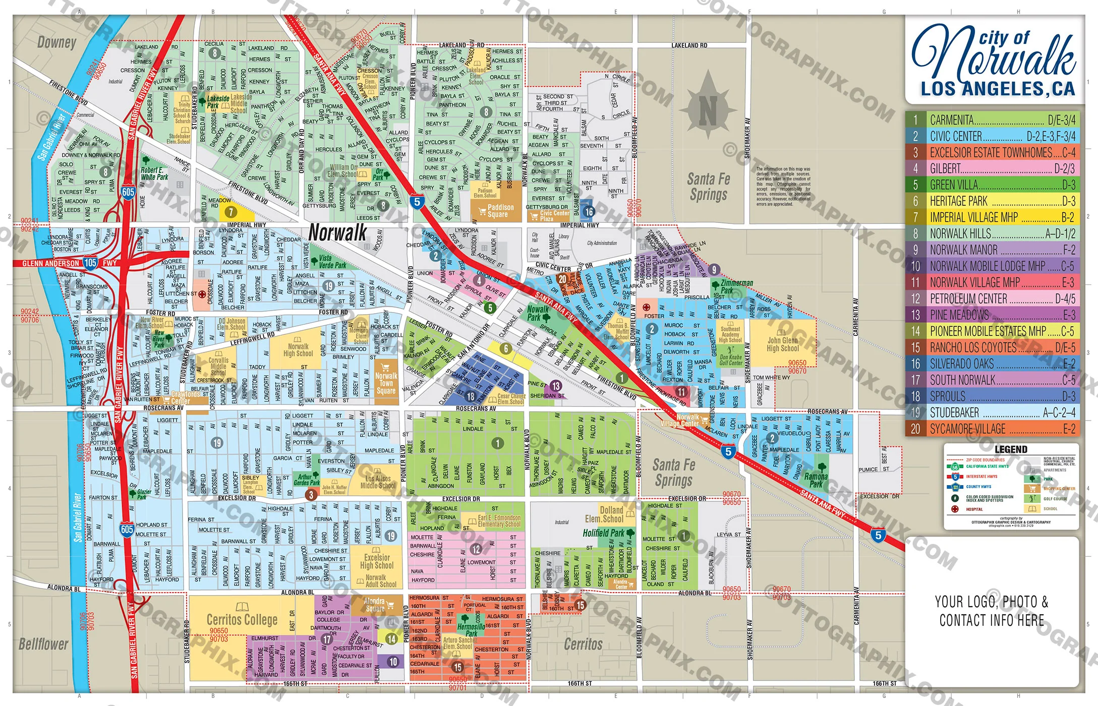 Norwalk Map, Los Angeles County, CA - FILES - PDF and AI, editable, vector, royalty free