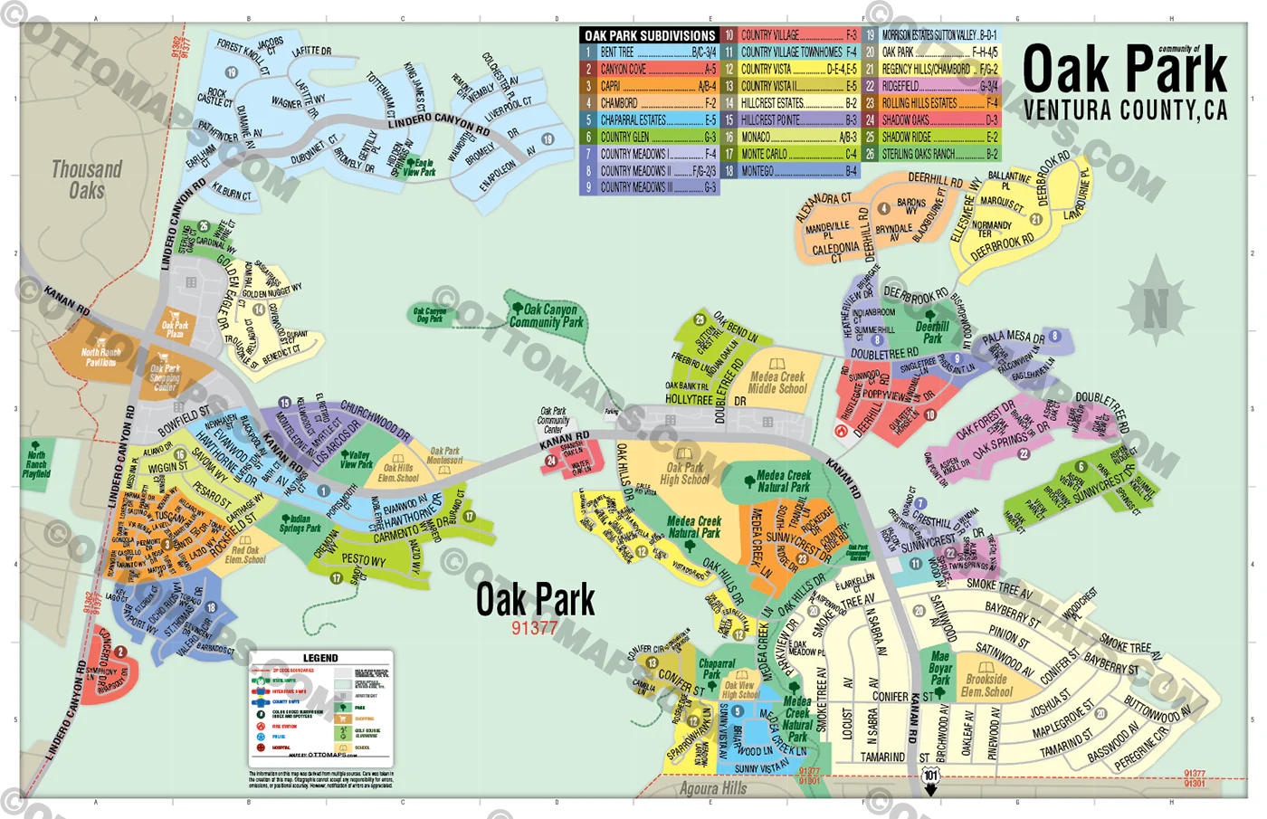 Oak Park Map, Ventura County, CA - POSTER PRINTS - Image 2