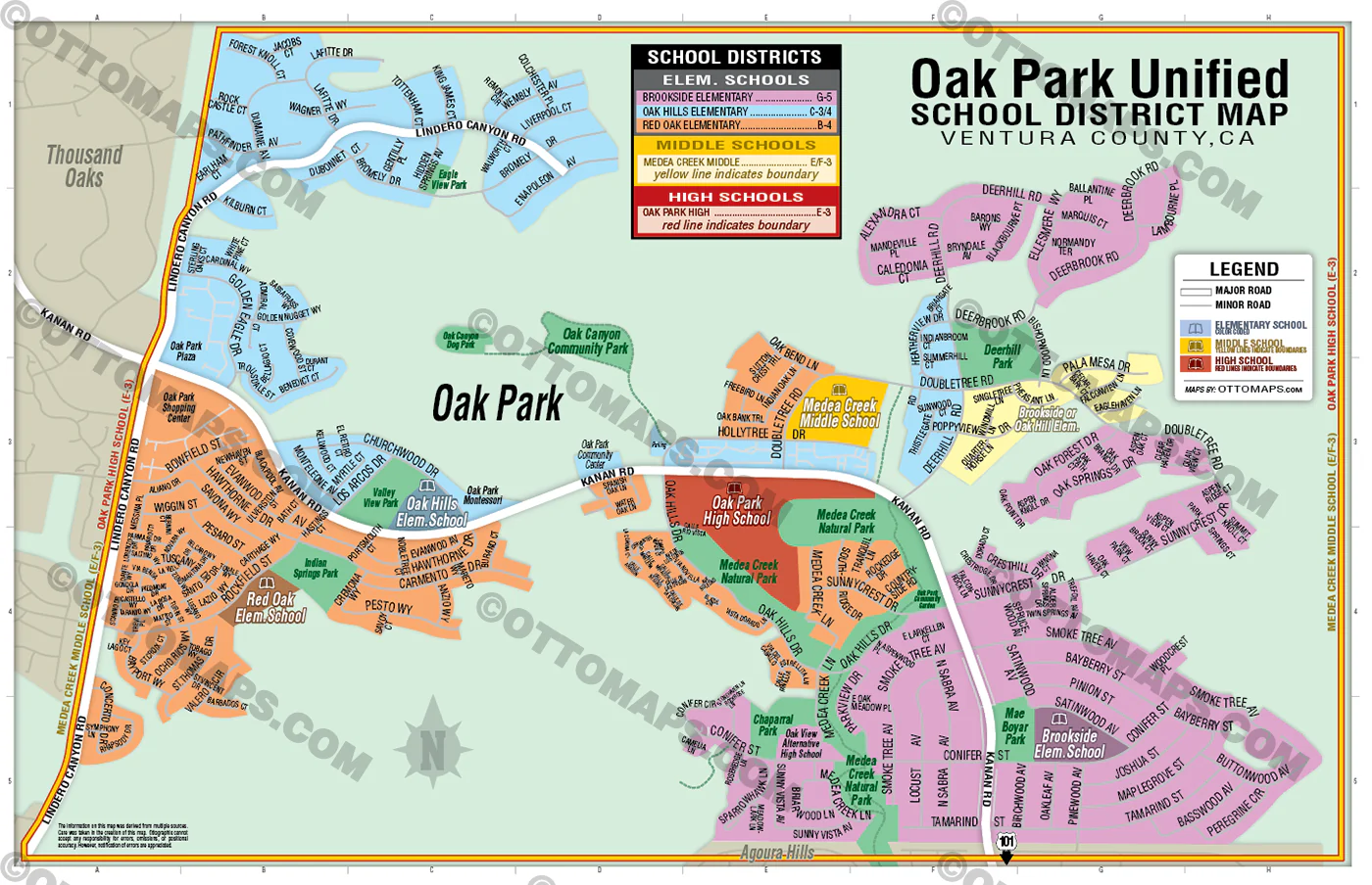 Oak Park Unified School District Map, Ventura County, CA - FILES - PDF and AI, editable, vector, royalty free